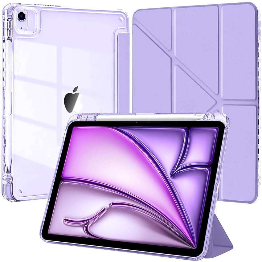 EspZanthic Custodia per iPad Air 11 Pollici M3/M2 (2025/2024) Cover, iPad Air 5a/4a 10,9 Pollici con Portapenne, 6-in-1 Molteplici Angoli di Visione, Trasparente Posteriore