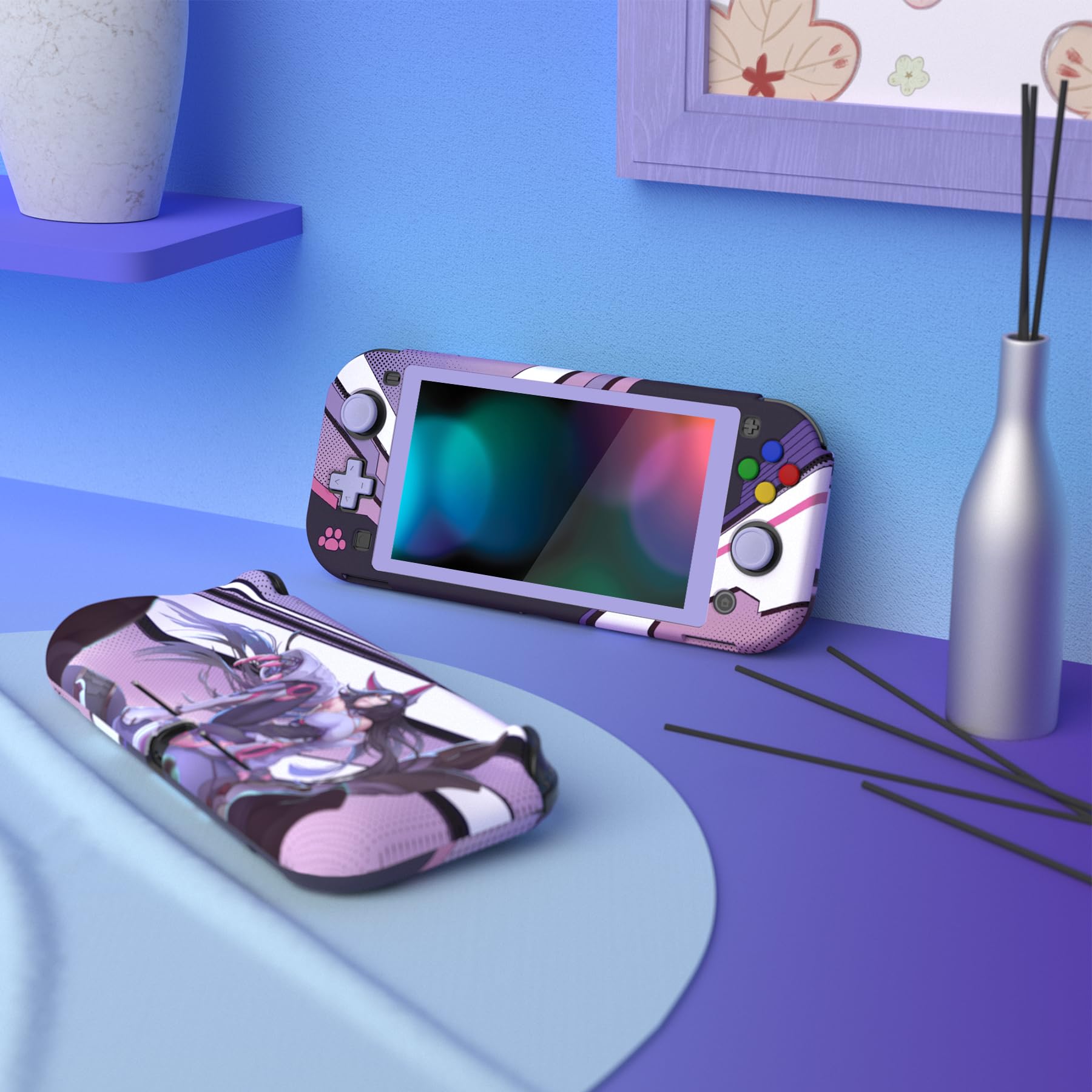 Playvital ZealProtect Custodia per Nintendo Switch Lite, custodia protettiva per accessori, impugnatura ergonomica Joycon con pellicola protettiva e tappi per tasti per Switch Lite (Neko Mecha)