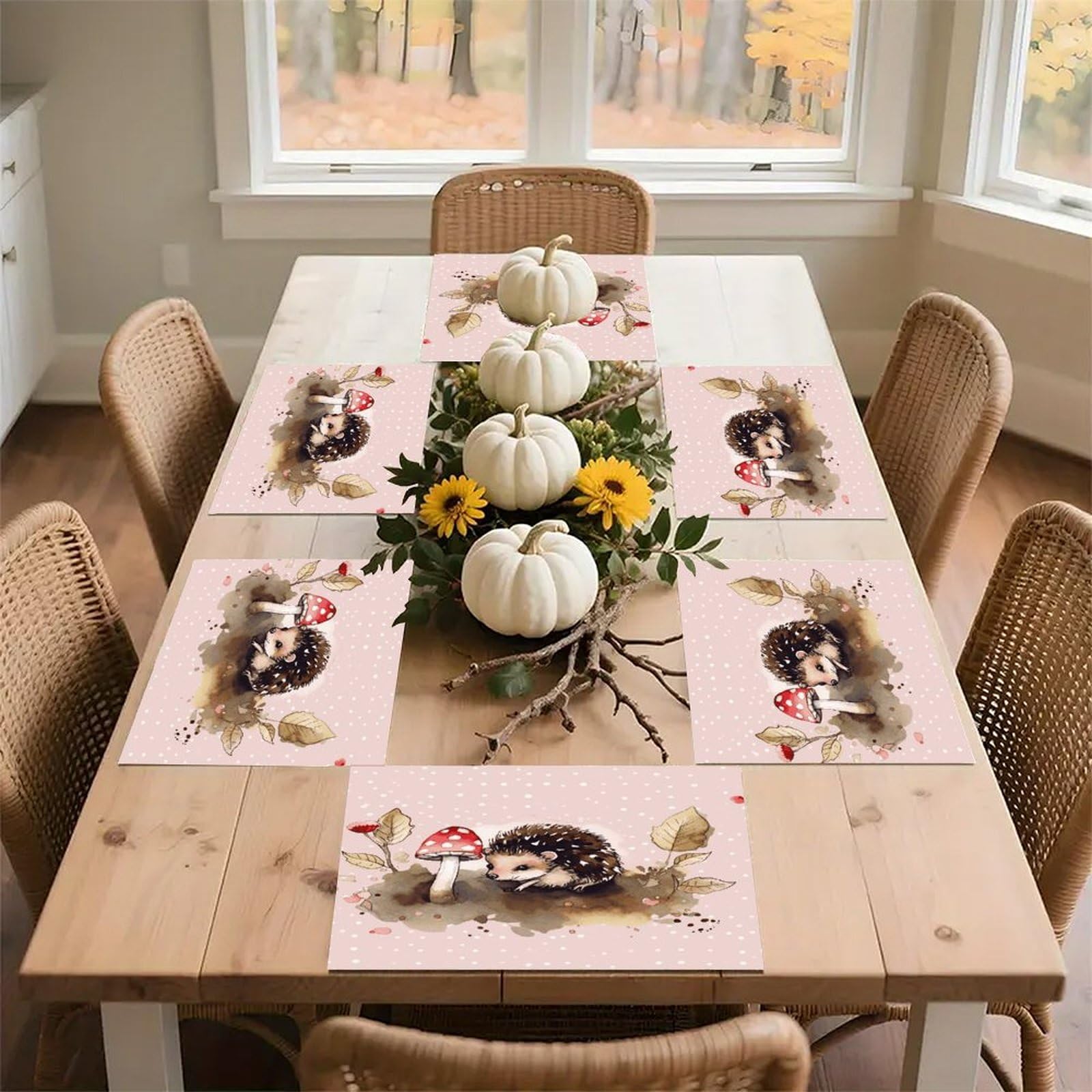 Hedgehog Watercolor Painting Placemats Heat-Resistant Washable Place Mats Anti Slip Dining Table Place Mats Wipeable Dining Table Mats Kitchen Decoration Placemats 17.7’’×11.8’’
