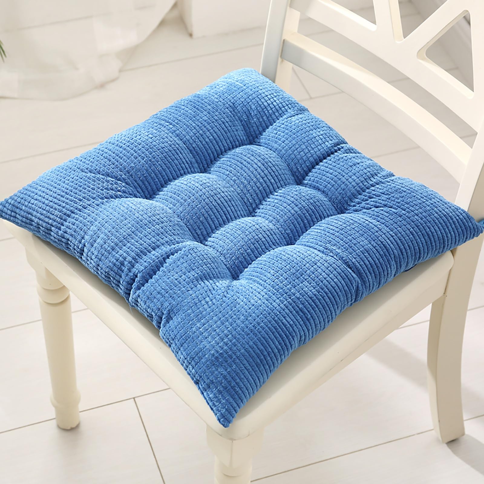 Coussin de chaise de salle à manger carré en velours côtelé épais avec attaches