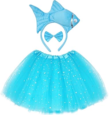 Dxhycc Kids Animal Costume Set 3D Fish Goldfish Headband Bowtie and Tutu Animal Fancy Costume for Halloween Dress Up