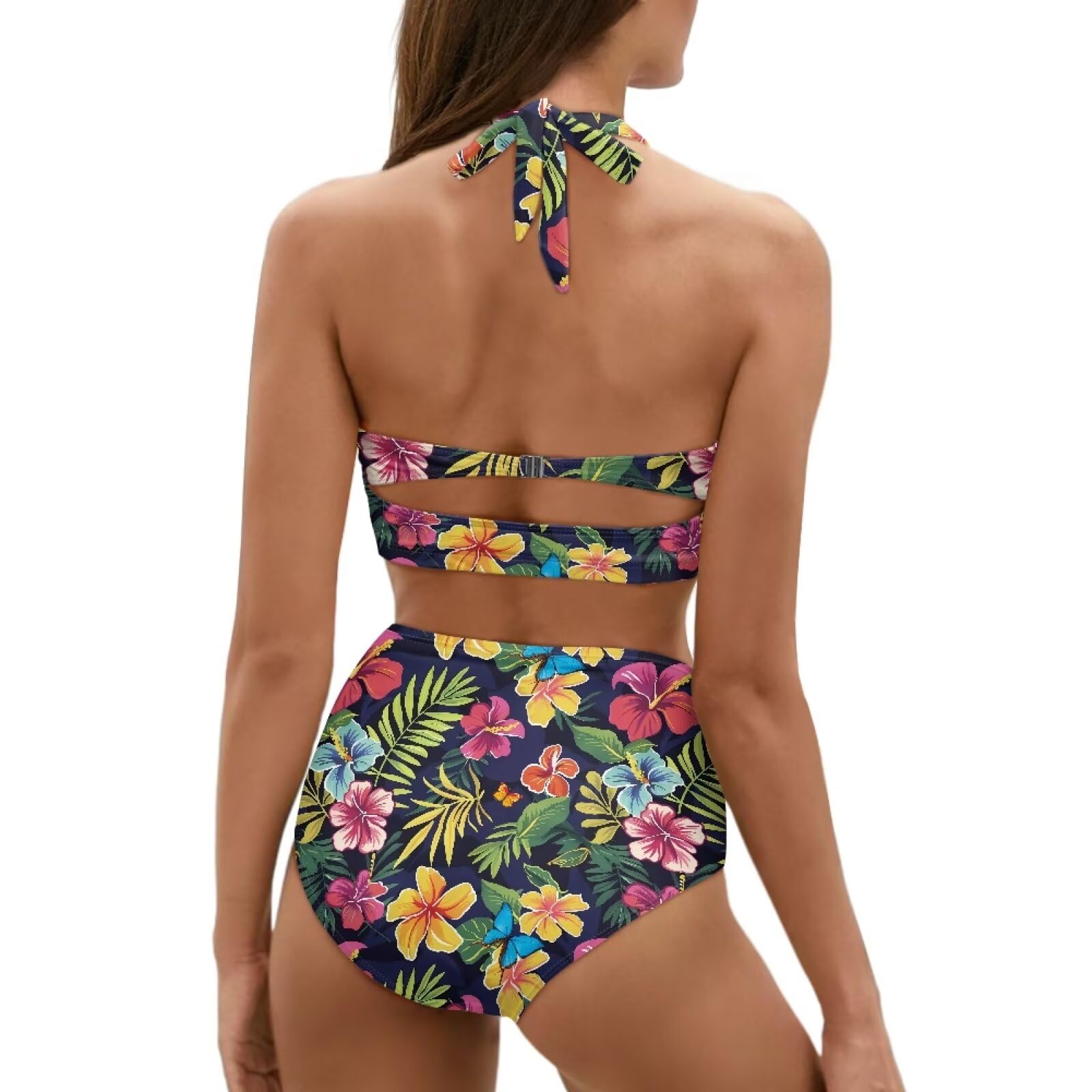 Biyejit Costumi da bagno da donna 2 pezzi controllo pancia bikini set donna vita alta costumi da bagno costumi da bagno morbido vestito estivo S-2XL