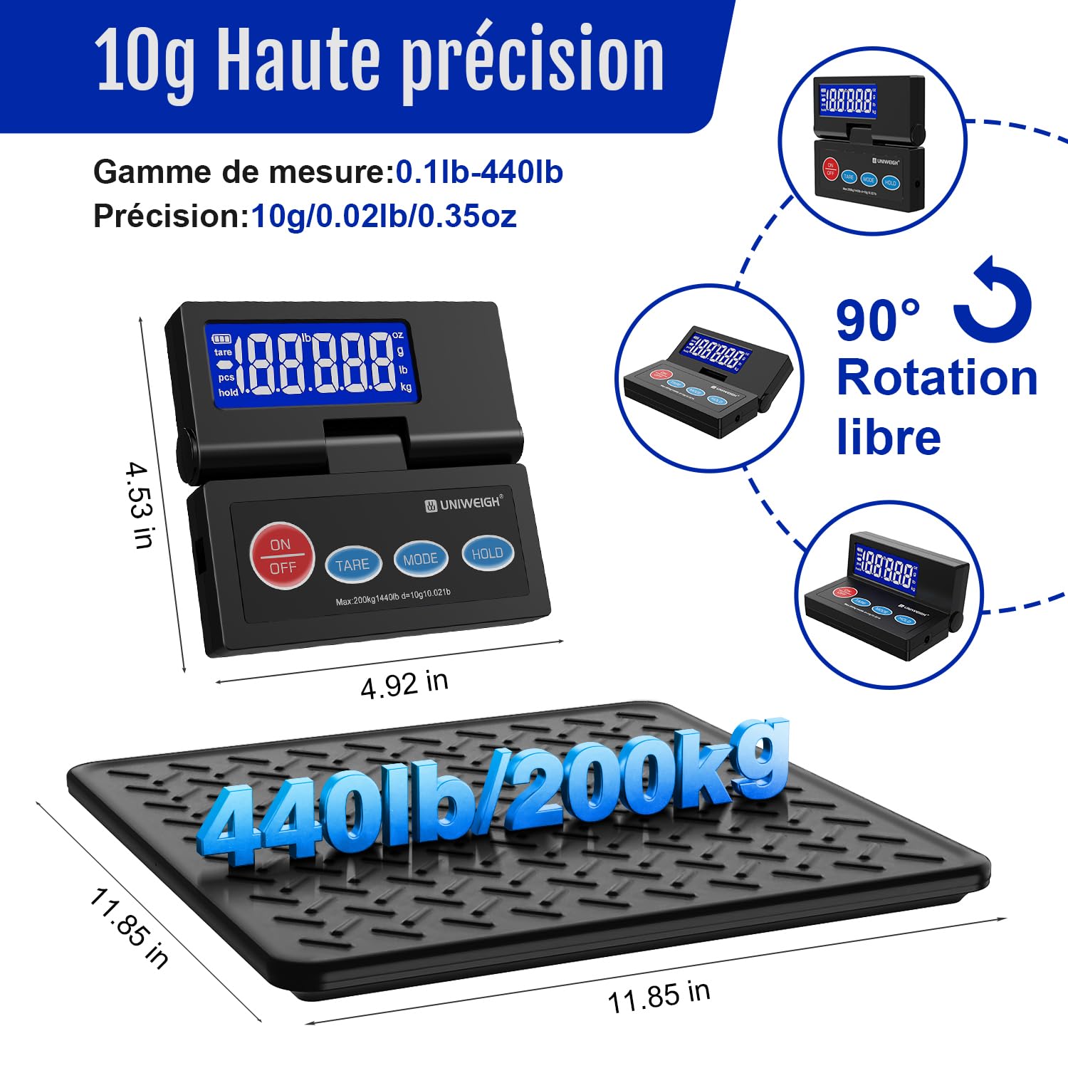 Balance postale numérique sans fil UNIWEIGH 200 kg précision 10 g écran LCD