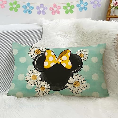 Miniatura 5 de Ussap Fundas de almohada decorativas lumbares de ratón de dibujos animados para primavera y verano, de 12 x 20 pulgadas, diseño de margaritas, color