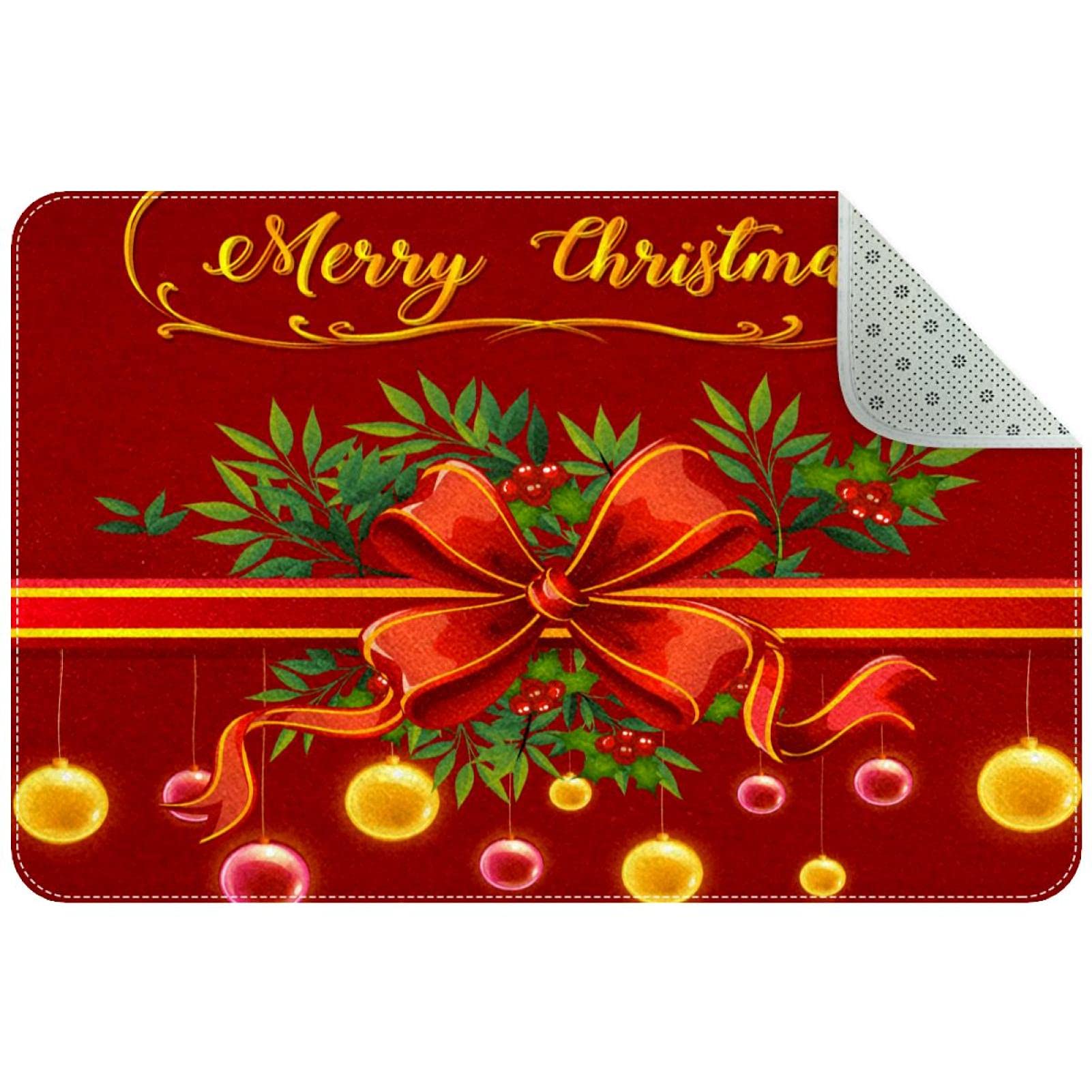 Paillasson lavable boules de Noël rouge tapis d'entrée doux
