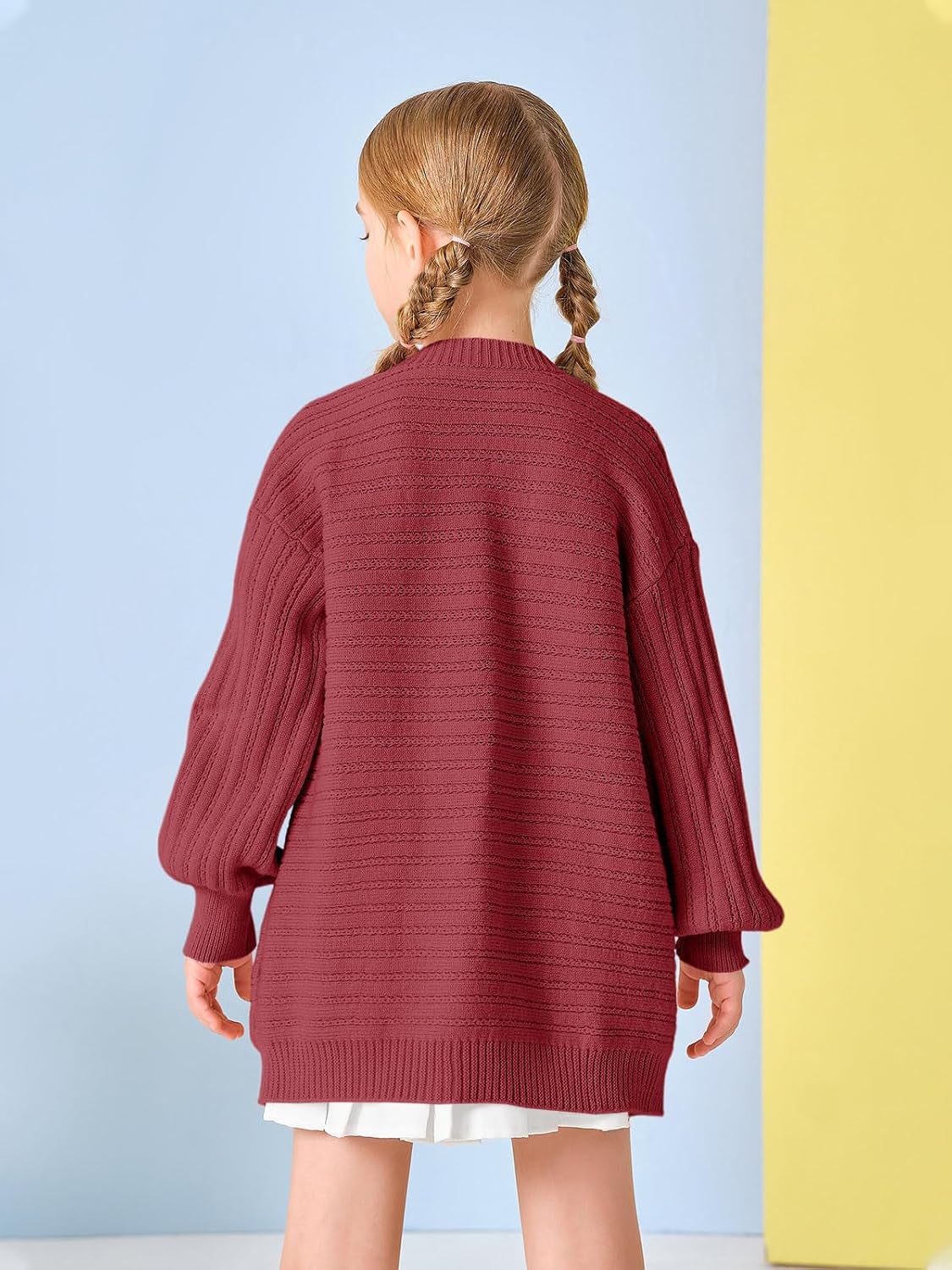 Haloumoning Kids Girls Open Front Cardigan Sweaters Long Sleeve Cable Knit Fashion Clothes with Pockets 5-14 Years