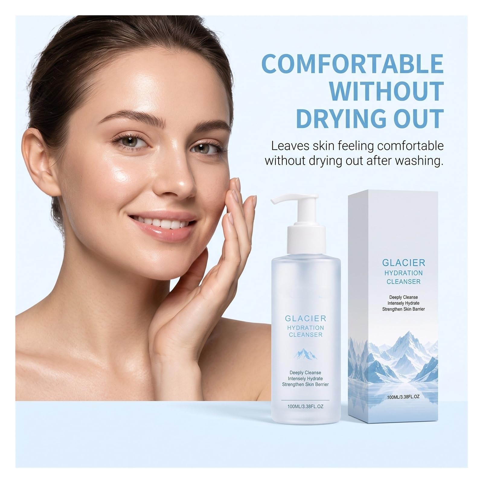 Detergente viso idratante glaciale da 100 ml | Controlla l'olio, pulisce i pori e fornisce un'idratazione liscia come la seta(3pcs)