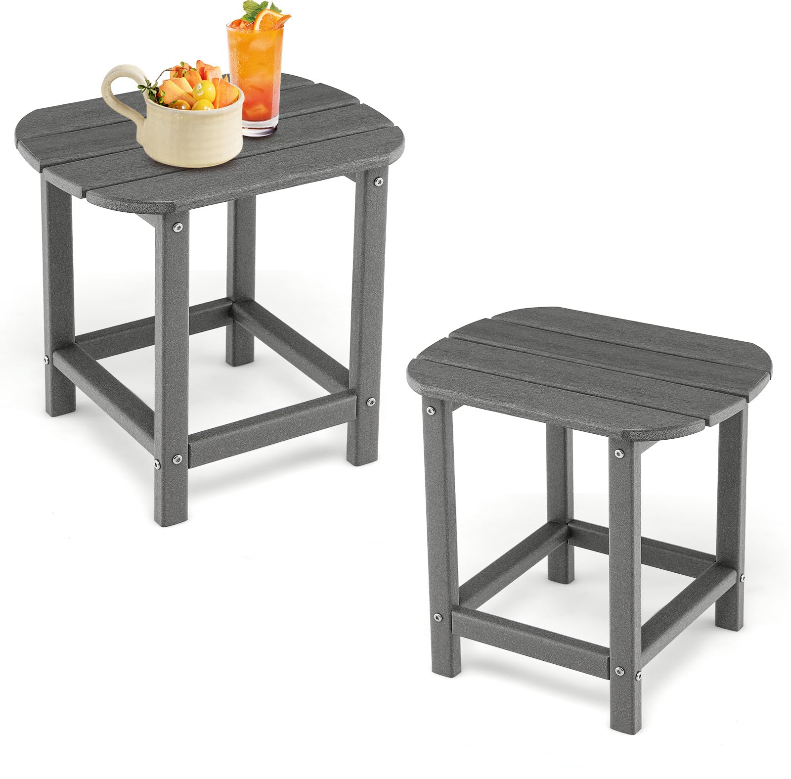 KOMFOTTEU Zestaw 2 stołów ogrodowych HDPE, obciążenie 91 kg | Mały stolik ogrodowy stolik kawowy na balkon i taras, 48 x 37 x 46 cm