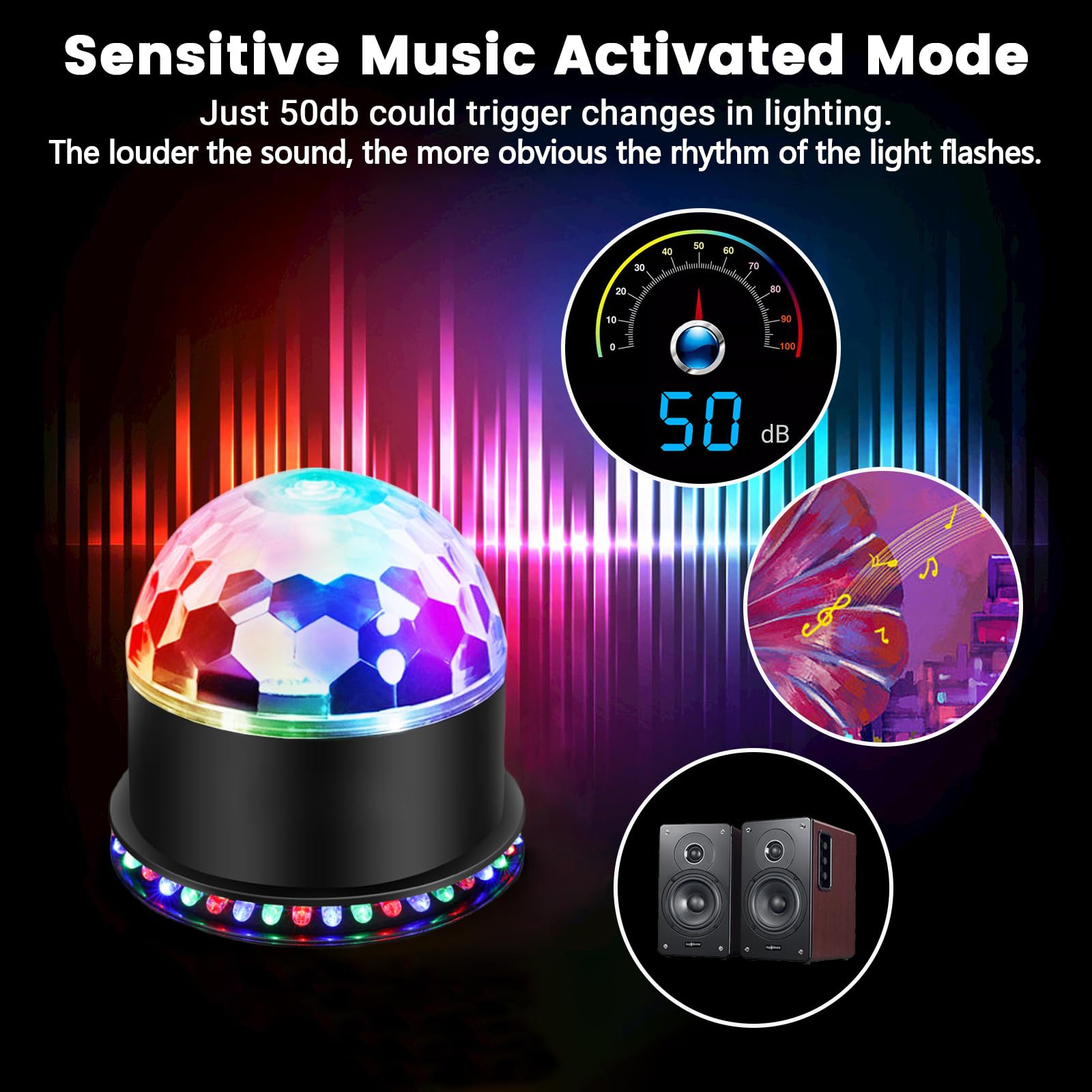 Discokugel, BLITZWILL 5W LED Discolicht Partylicht RGB Discokugel 51 LEDs Musikgesteuert & Automatischer Modus mit EU Stecker, Bühnenlichter Disco Party Licht Deko für Heim Geburtstag Weihnachten KTV