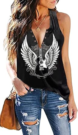 Fensajomon Skull Shirt for Women V Neck Lace Up Sleeveless Casual Summer Workout Yoga Tank Top