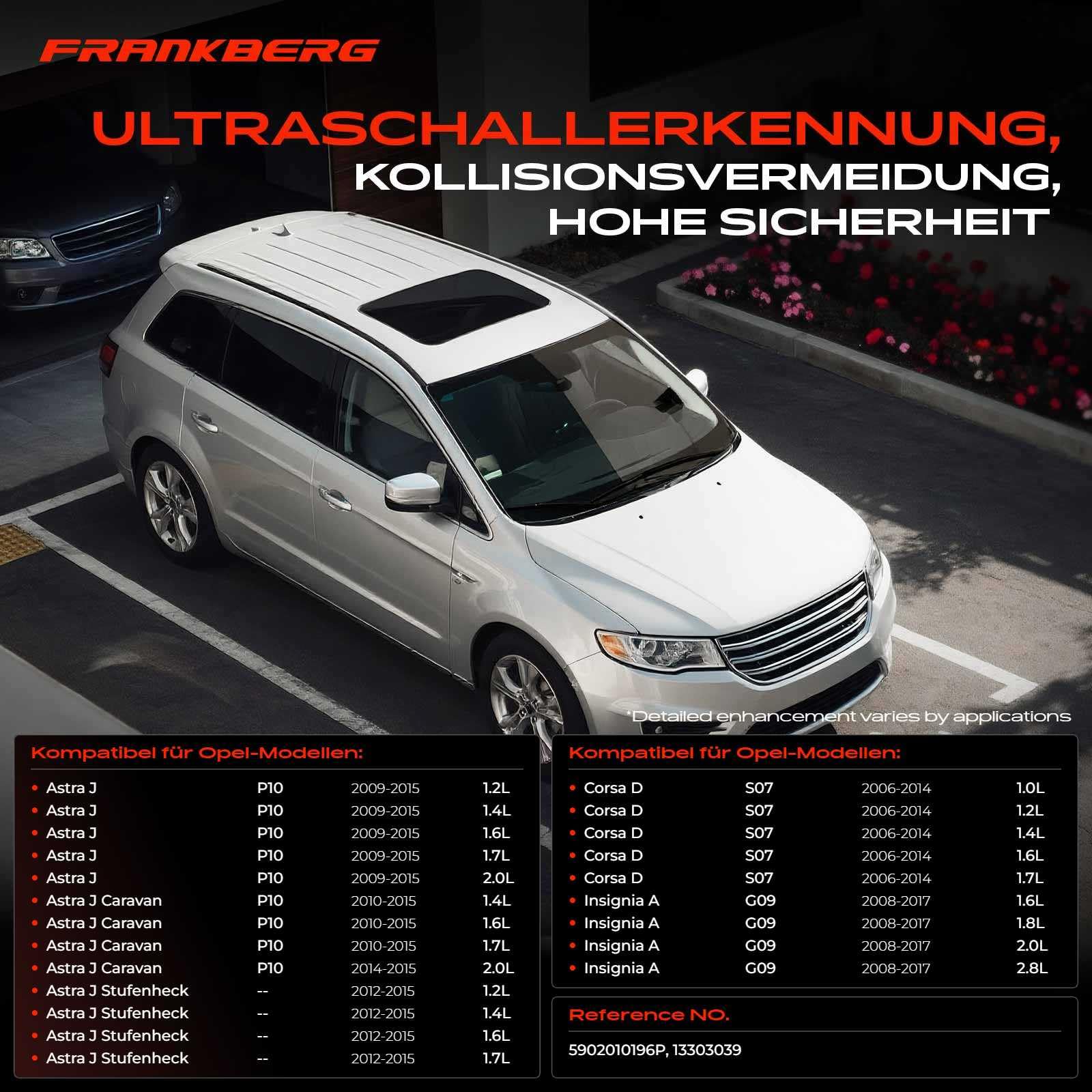 Frankberg 4x Parksensor PDC Sensor Vorne Hinten 3-Polig | Kompatibel mit Astra J Astra J Caravan Corsa D Insignia A Insignia B Grand Sport Replace# 13303039