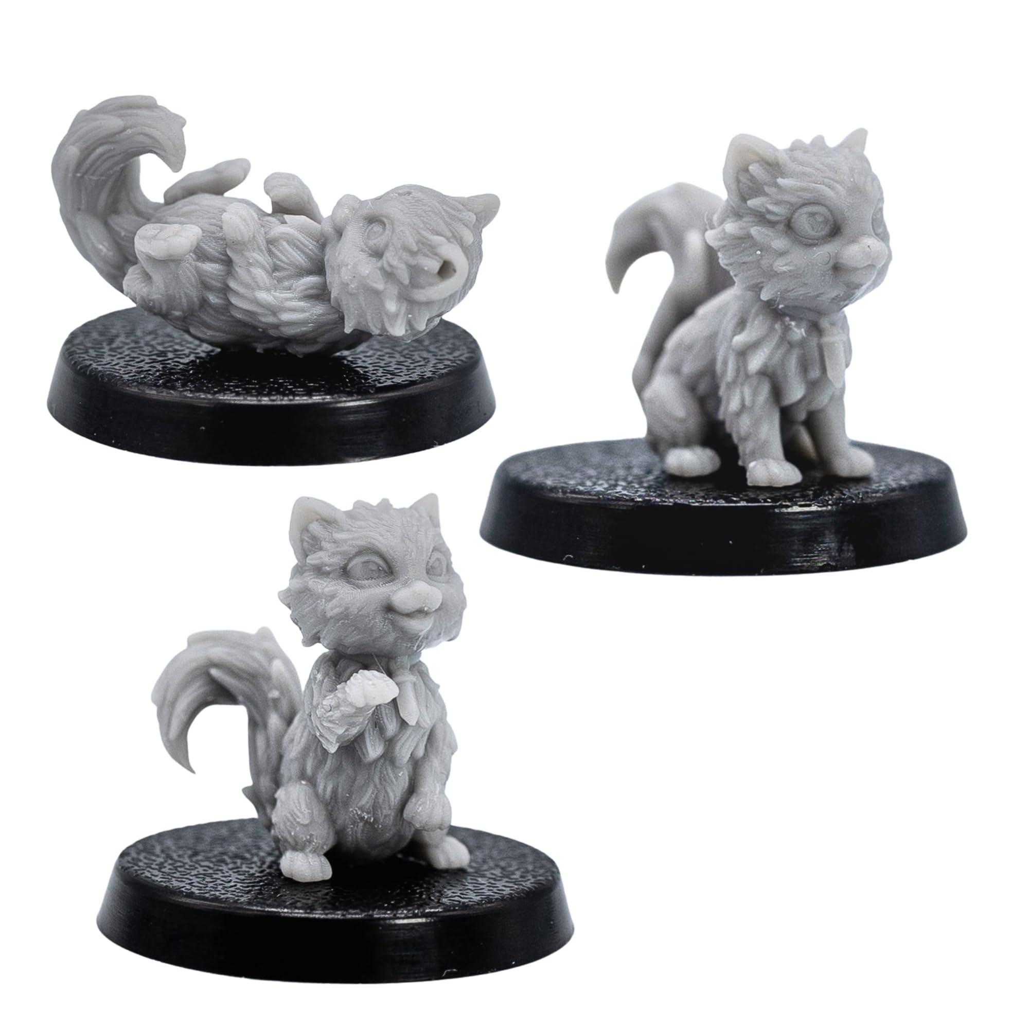 Cat Familiar Miniatures Set - 3 Small Kitten Figures for Tabletop RPGs | 32mm Fantasy Animals | DnD, Pathfinder, Wargames | Forged Path Miniatures | Grey Resin Models for Gamers