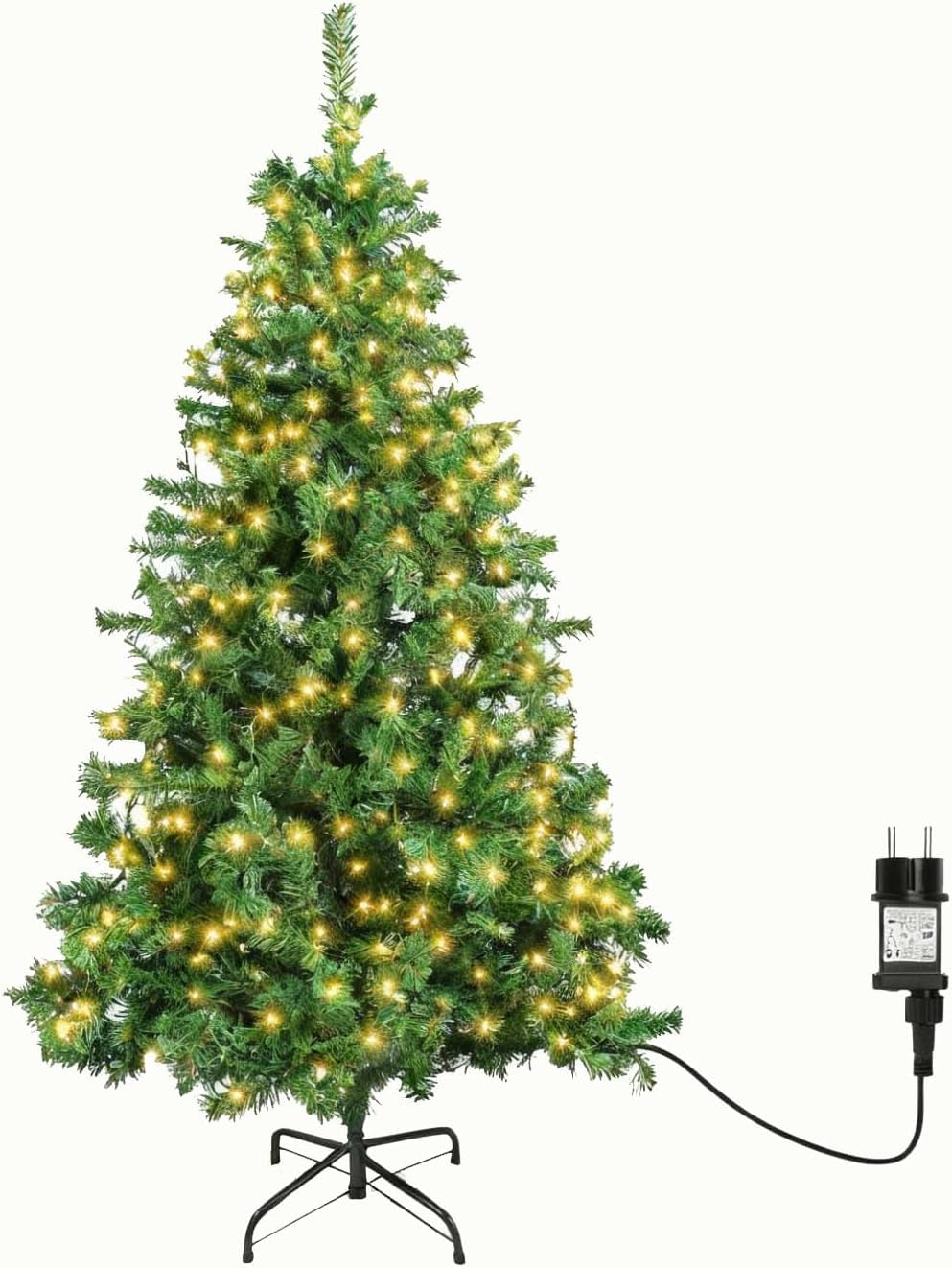 Aigostar Albero di Natale Artificiale da 180 CM,con Catena di Luci LED da 18 M,300 LED Bianco Caldo,8 Modalità di Illuminazione,450 Rami,Colore Verde,Include Supporto in Metallo.