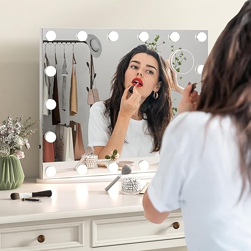 Miniatura 2 de Tangkula Espejo de tocador con luces espejo de maquillaje grande con 18 bombillas LED 3 modos de iluminación de color y 4 brillo ajustable espejo