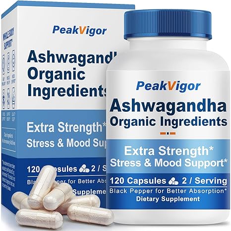 Organic Ashwagandha 350mg with Black Pepper - Non-GMO Energy Support Supplement,Vegan, Gluten Free- 120 Capsules