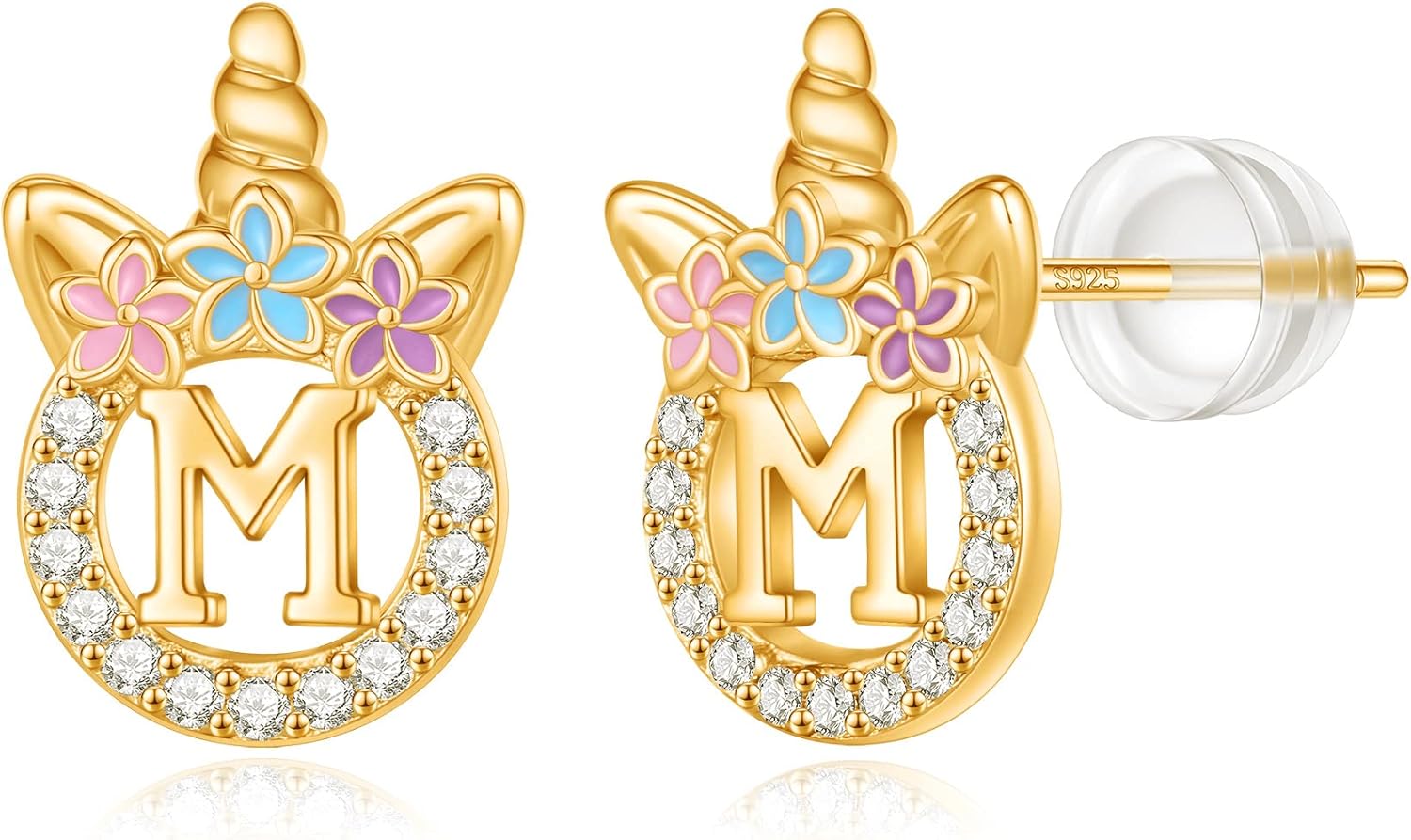 Unicorn Earrings Gifts for Girls - 925 Sterling Silver Stud Earrings Hypoallergenic Initial Unicorn Earring for Girls Kids Jewelry CZ Birthday Gifts