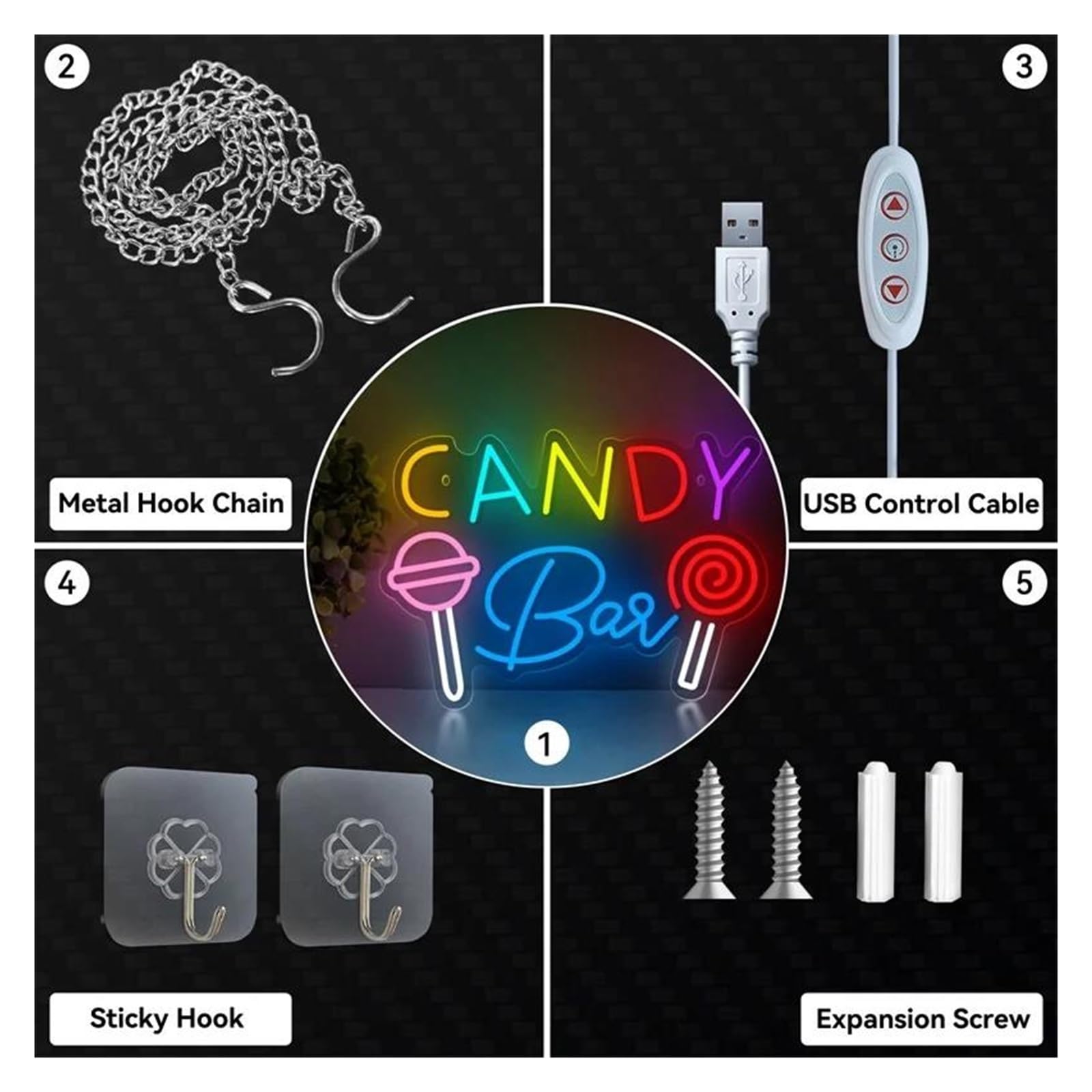 lampe au néon Barre LED pour enseigne au néon en acrylique Sucettes Sucres Lumière pour usb Pour la maison Chambre Magasin Supermarché Décoration murale
