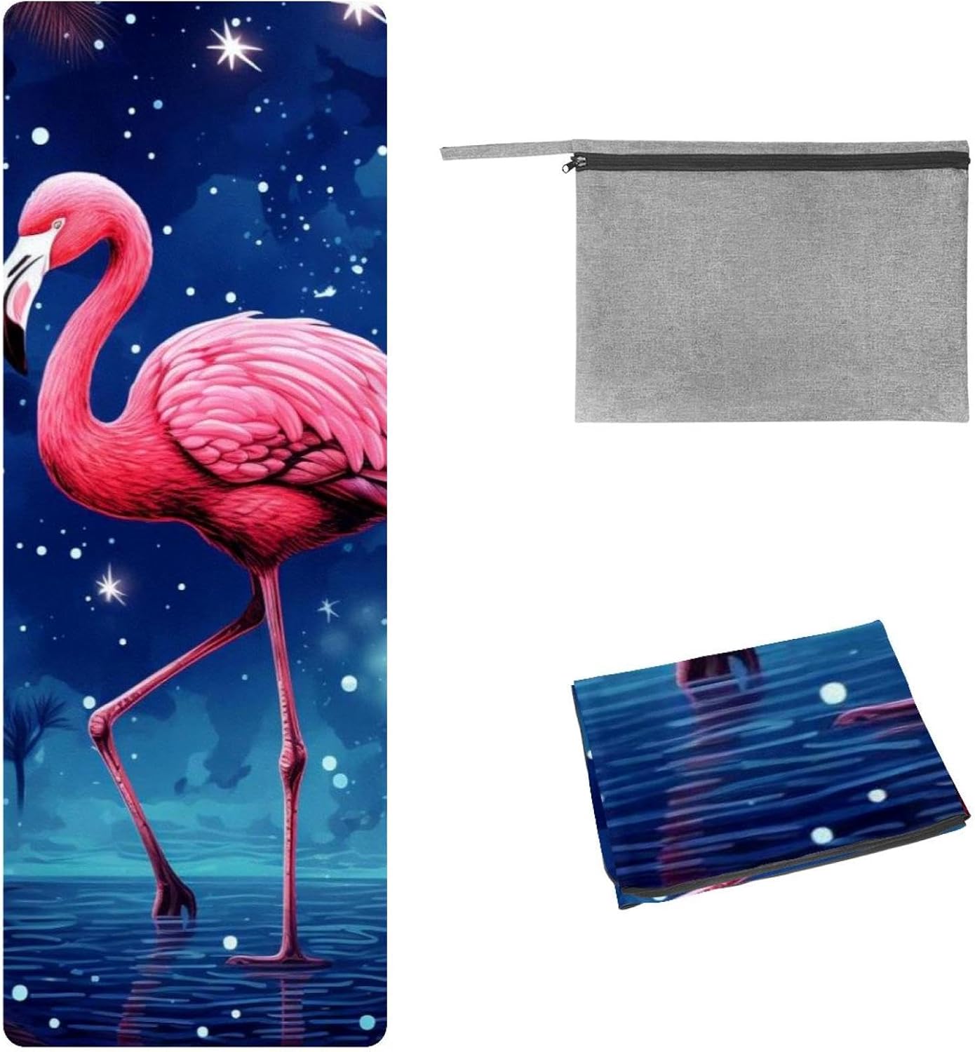 Yoga Towel, Galaxy Flamingo Pattern Non Slip Sweat Absorbent Hot Yoga Mat Towel for Hot Yoga, Pilates and Fitness - 72.8" x 26.8"