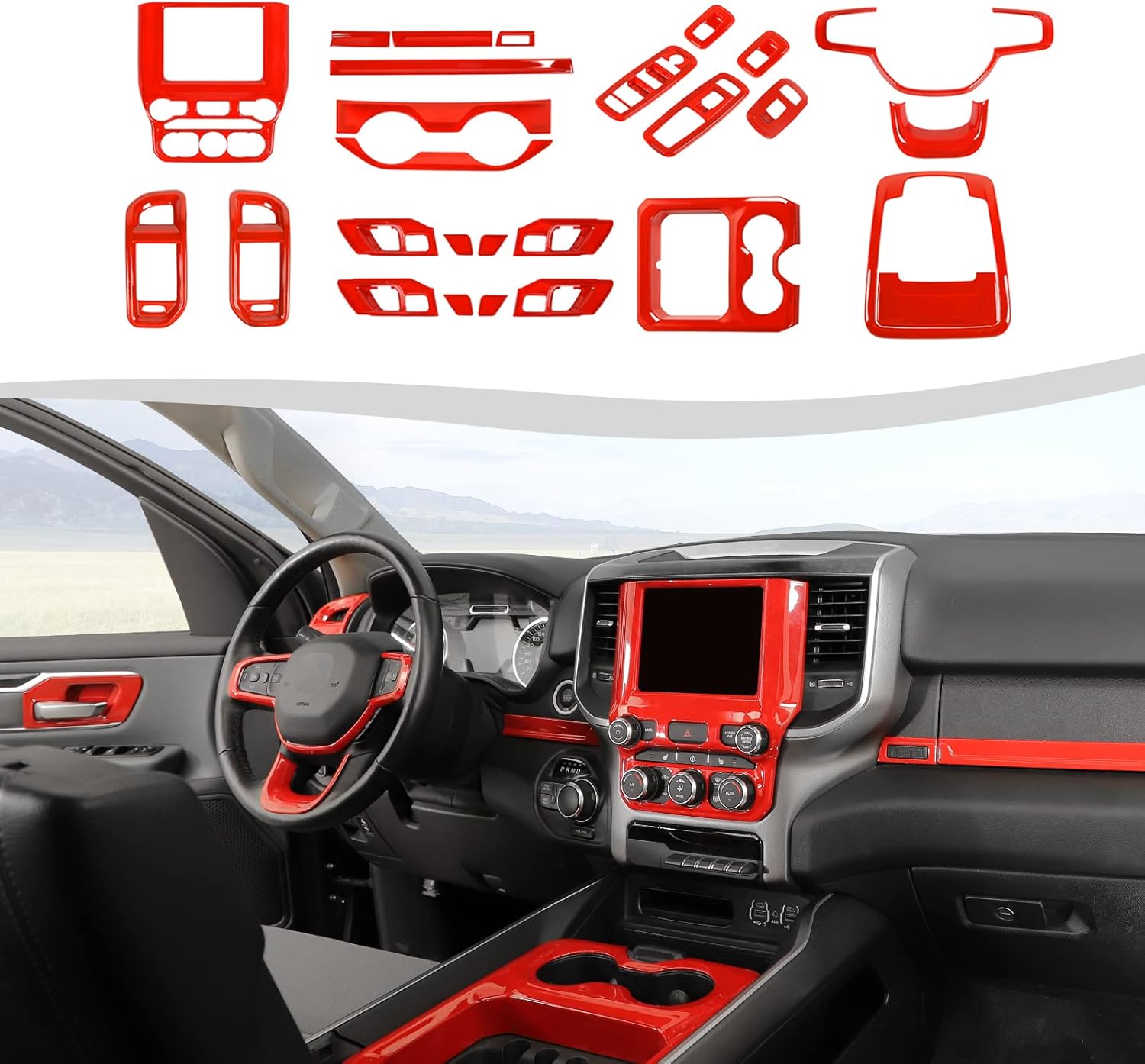 SQQP 27Pcs Interior Trim Kit Cover Compatible with 20182023 Dodge RAM 1500 4Door