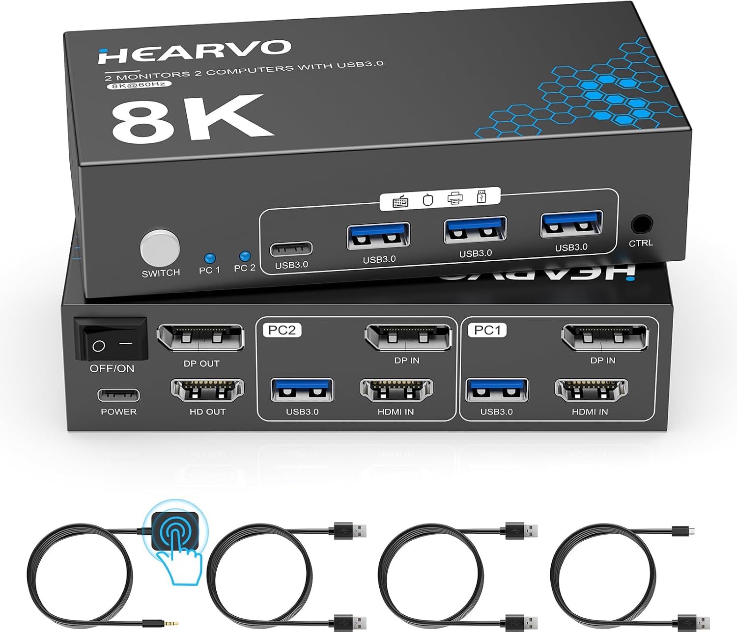 Hearvo HDMI DisplayPort KVM Switch 2 Monitors 2 Computers
