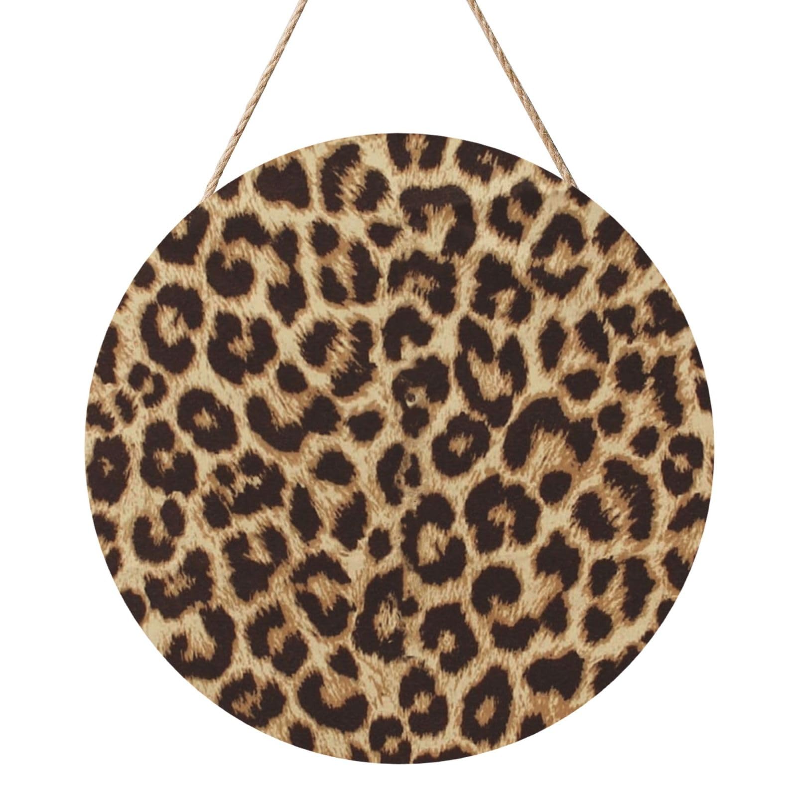 InOmak Leopard Print, Round Wood Panel Painting 12 in, Wall Hanging Painting For Home