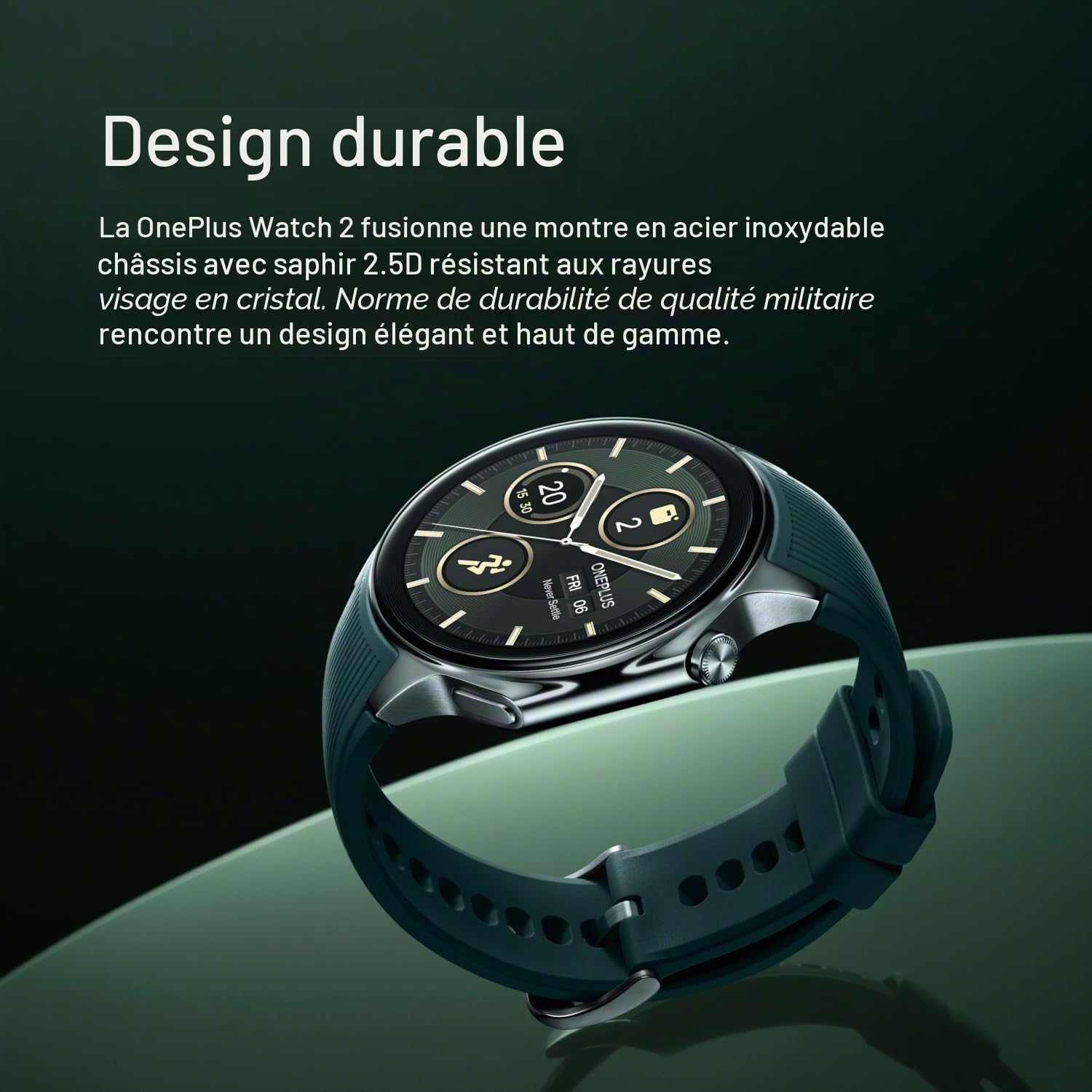 OnePlus Watch 2 Radiant Steel, 32 Go, batterie de 100 heures, suivi de santé et de remise en forme, design en cristal saphir, double moteur, Wear OS by Google