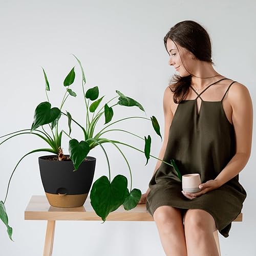 Miniatura 3 de ZMTECH Juego de macetas de 91012 pulgadas, macetas de autorriego con agujeros de drenaje, platillos para plantas de interior y exterior, macetas