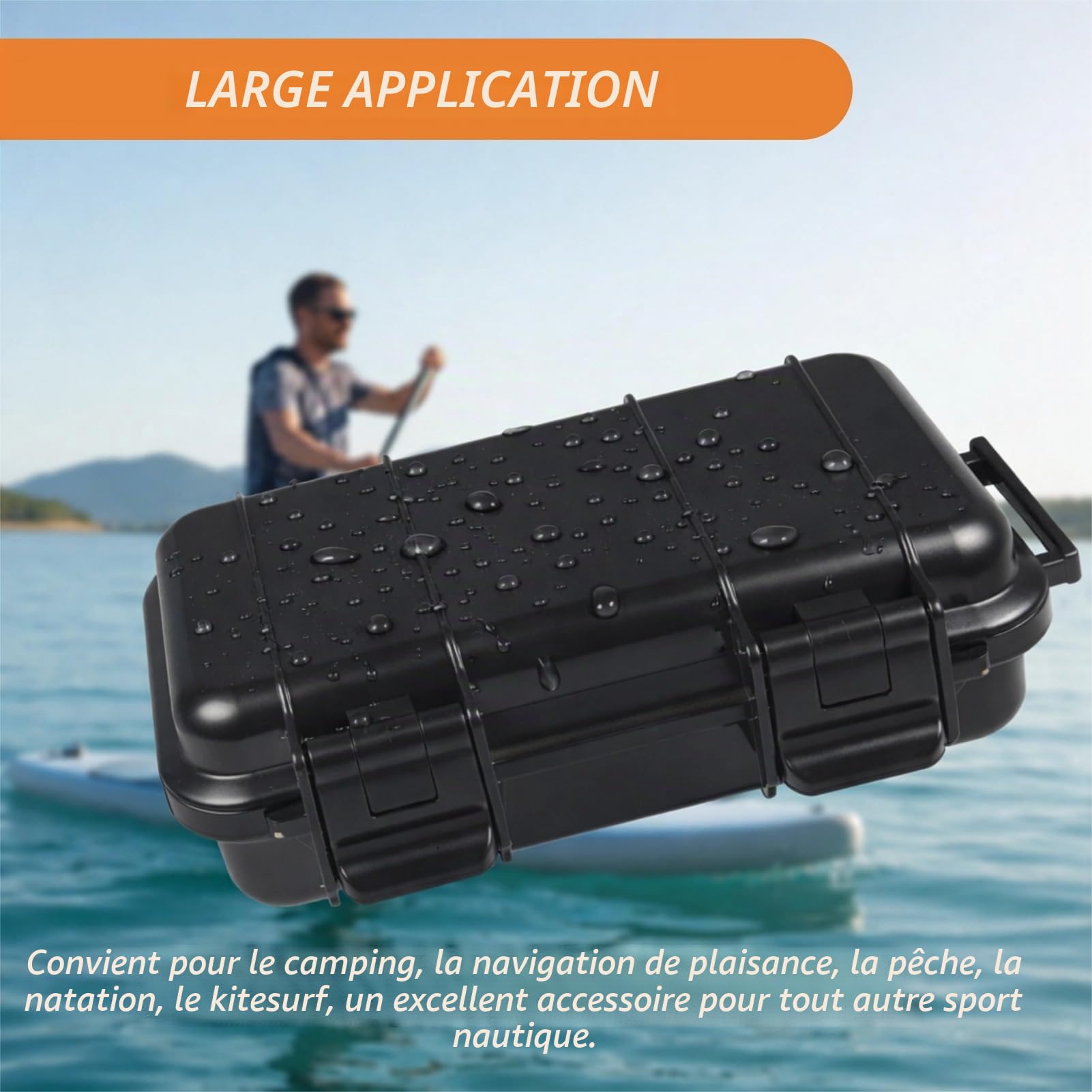 Dilwe VGEBY Boîte de Rangement Sec Antichoc de boîte imperméable, poignée protectrice en Plastique Dure Carry Touch Phone + Mousse + poignée pour la pêche Camping randonnée(L-Noir)