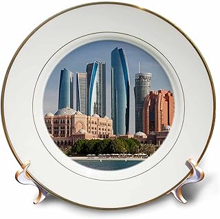 3dRose 8 inch Porcelain Plate - UAE, Abu Dhabi. Etihad Towers and Emirates Palace Hotel Cities