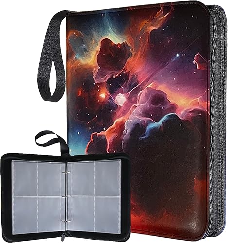 Carpeta de tarjetas de 400 bolsillos, carpeta de tarjetas coleccionables con diseño de espacio de fantasía, 50 fundas de doble cara con 4 bolsillos