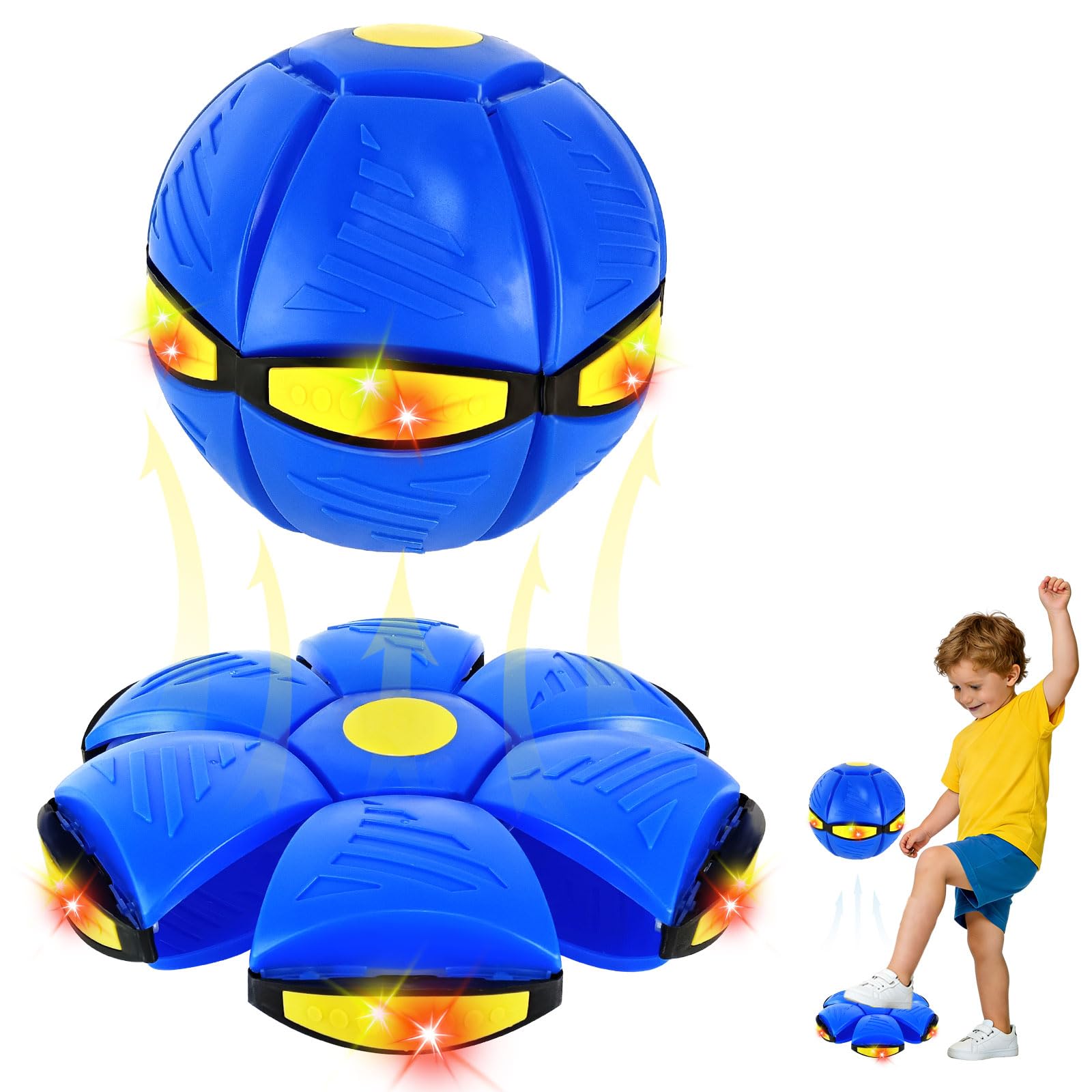 Magischer hüpfball，2026 Neuer Magischer Metaball für Kinder,Magischer Springball für Kinder und Haustiere, für drinnen und draußen, frei zwischen zwei Formen umschaltbar mit 6 LED-Leuchte (Blau)