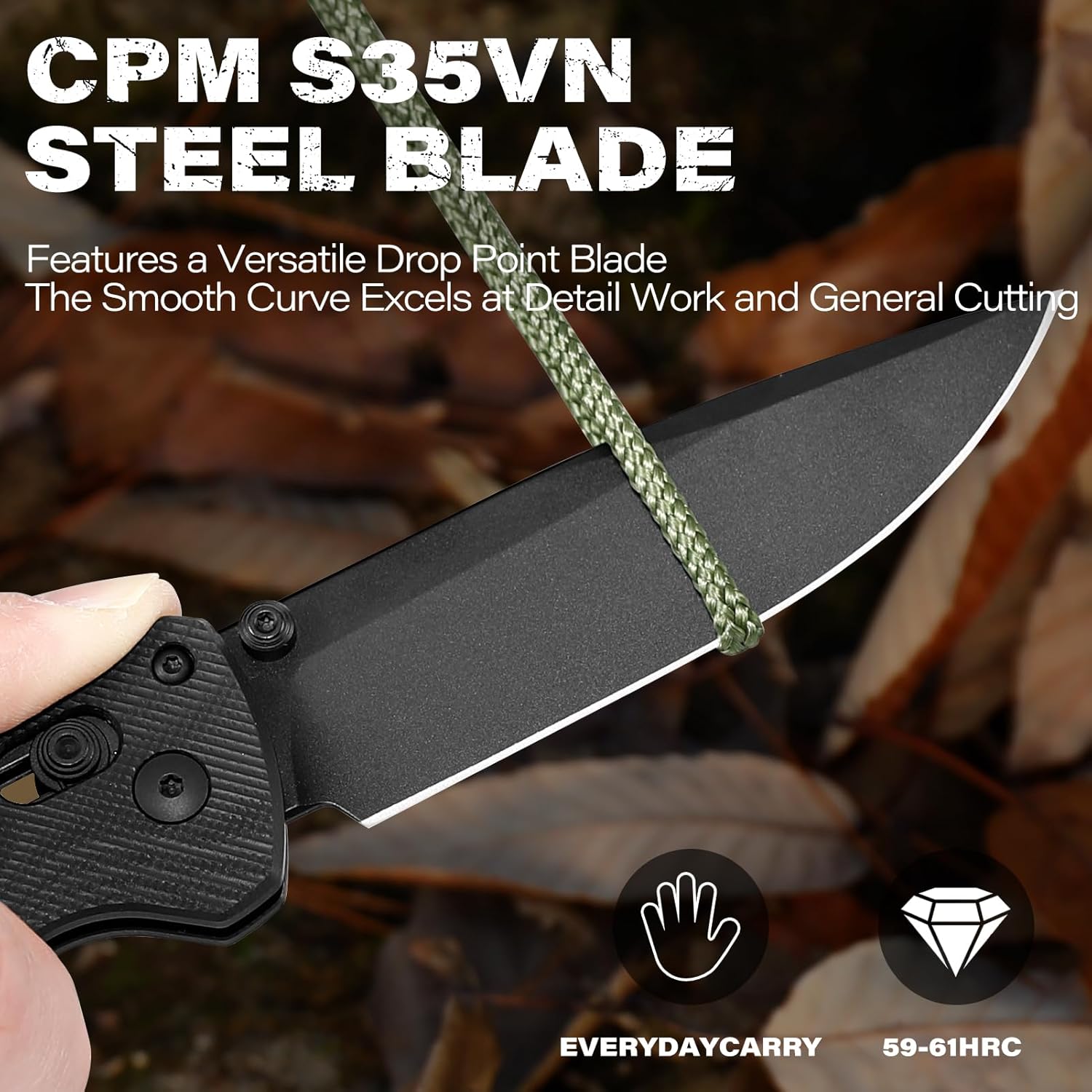 3.3" Tactical EDC Pocket Knife with S35VN Steel Drop-Point Blade & G10 Handle, Featuring Reliable Axis Lock and Reversible Clip – The Perfect Rugged Gift for Men and Women - Black
