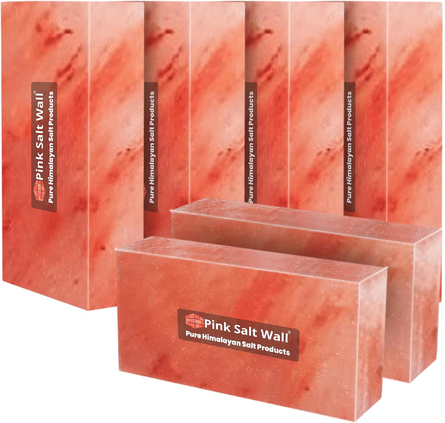8"x4"x2"Himalayan Pink Salt Bricks & Tiles Pack of 6 for Home Decor, Spa, Sauna & Wellness | Each Block 5.5 Lbs |