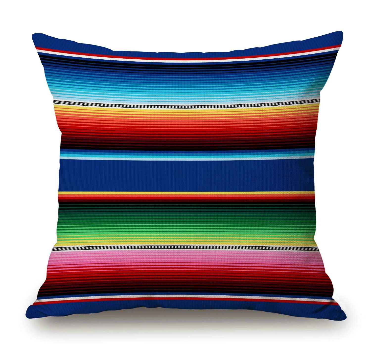 Solekla Mexican Colorful Home Decor Pillowcase Stripes Pattern Party Decor Ethnic Mexican Decorative Throw Pillow Case Cushion Cover 18x18 inch