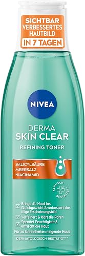 NIVEA Derma Skin Clear Refining Toner, wygładzający pory tonik do twarzy dla widocznej poprawy wyglądu skóry, oczyszczanie twarzy kwasem salicylowym i niacynamidem (200 ml)
