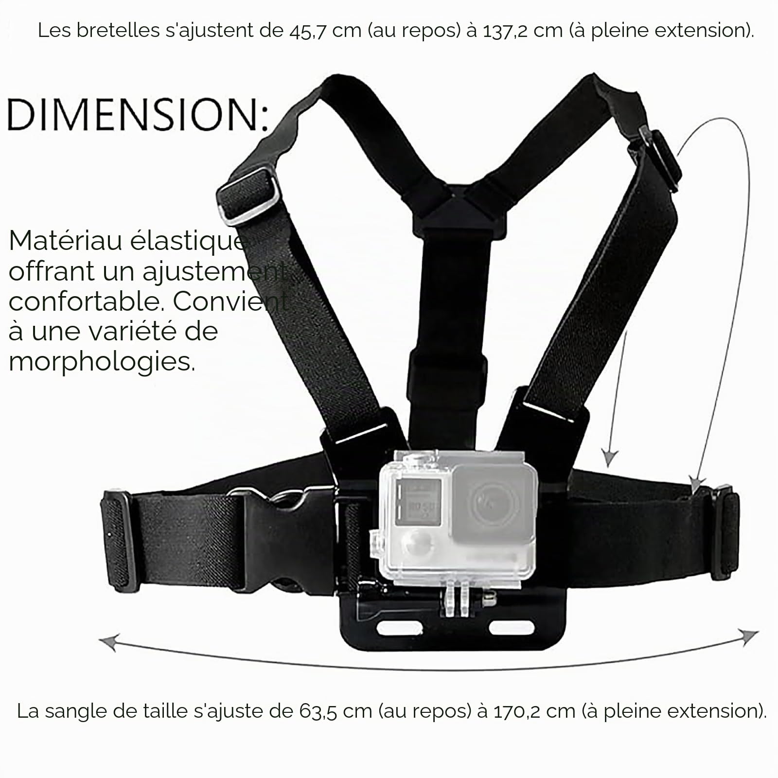 TEKCAM Harnais Poitrine Fixation Bandeau Compatible avec GoPro Hero 13/12/11/10/9/8/ AKASO V50X Brave 7/ GOOKAM/Jadfezy/Dragon Touch/Apexcam/WOLFANG Caméra d'action Accessoires