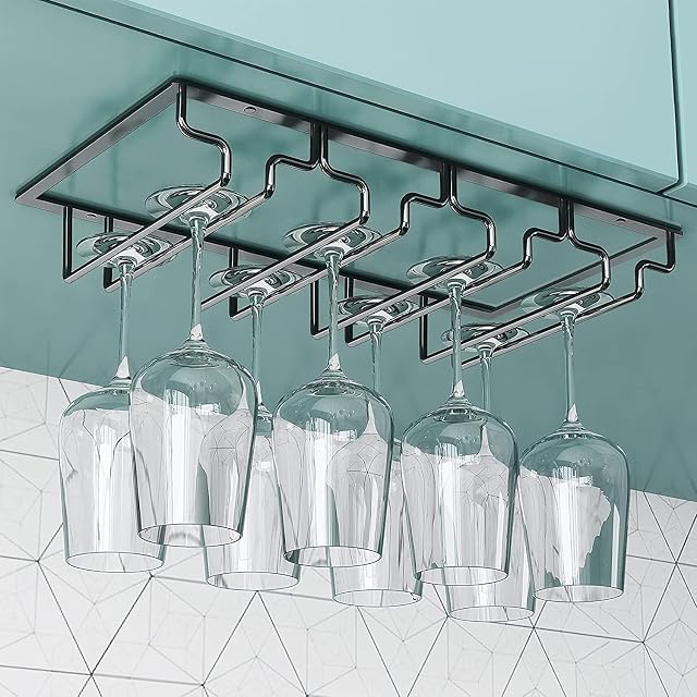 Uten Wine Racks, Wine Glass Rack, Hanging Wine Glass Holder, Stemware Rack with 4 Rows Can Hold 8-12 Wine Glasses, Wine Racks for Bar, Kitchen, Cafe with 4 Screws and Screwdrivers