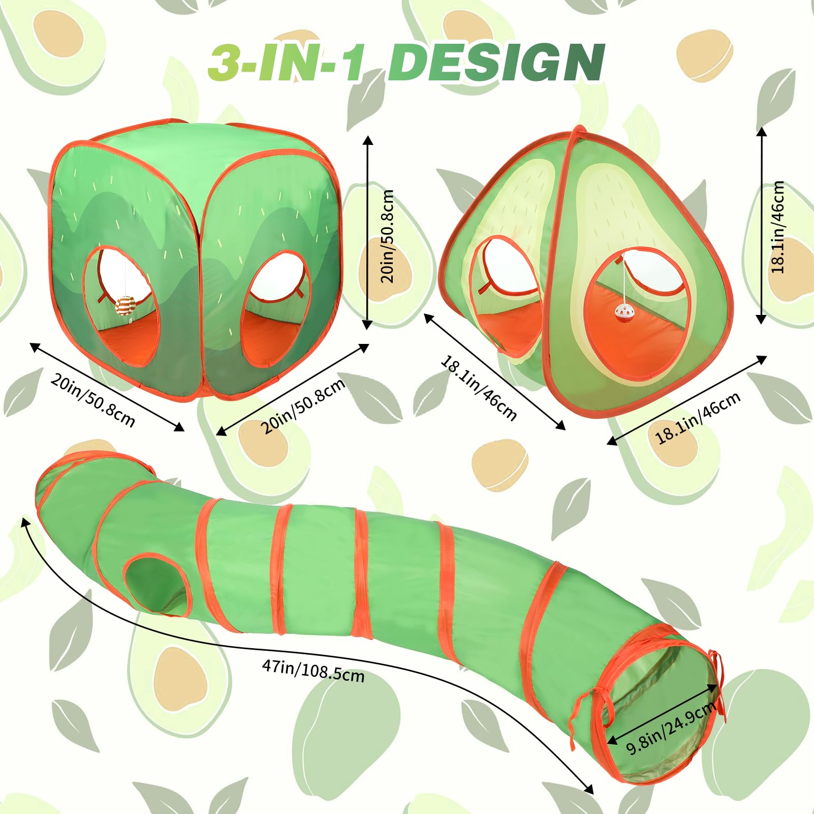 BWOGUE Tunnels et tubes pliables pour lapins et cubes pliables pour aire de jeux pour petits animaux - Cachette d'activité pour lapins nains, lapins, cochons d'Inde, chaton (avocat)