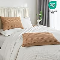 Vista 129 de PHF Fundas de almohada 100% algodón con tejido de gofre de 24 x 24 pulgadas, paquete de 2 fundas cuadradas para decoración elegante del hogar, sin