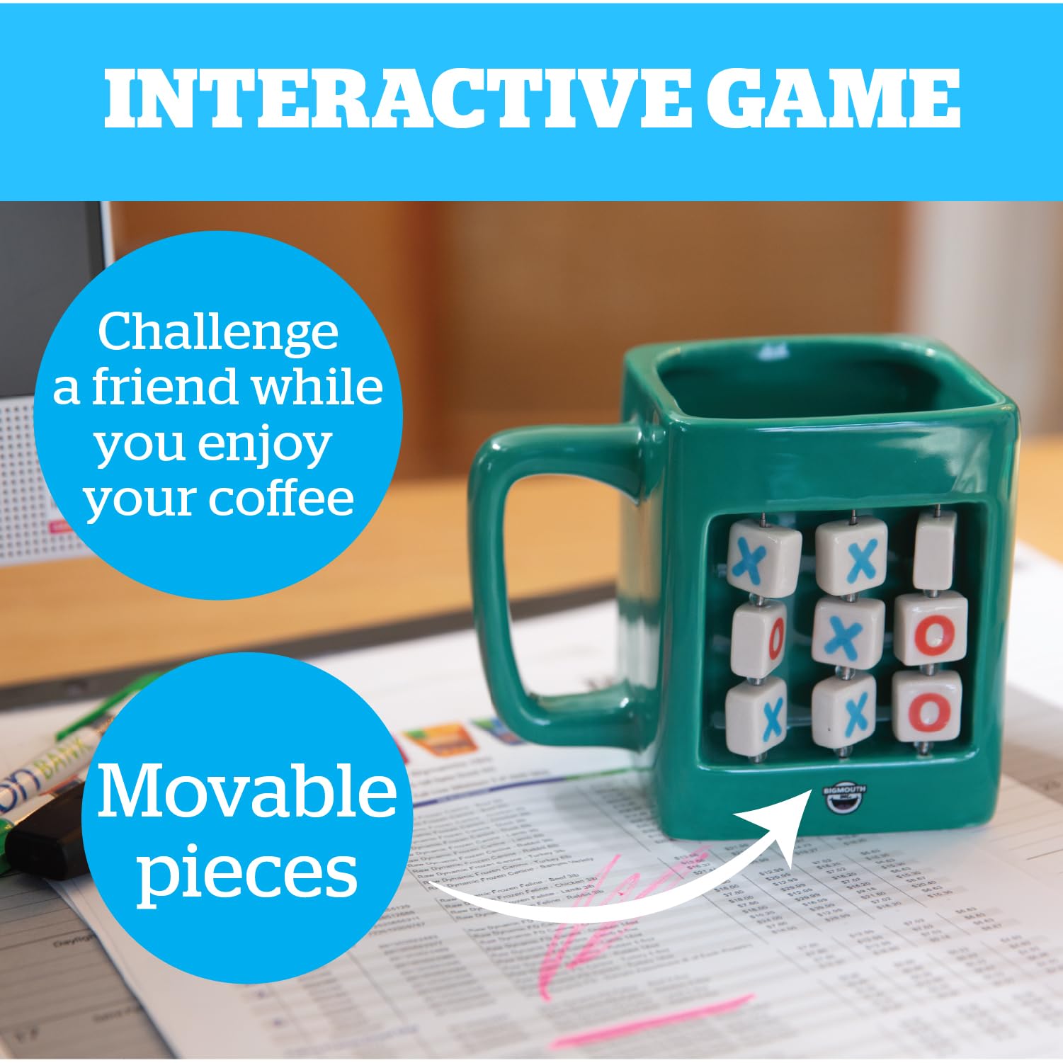 BigMouth Tic Tac Toe Keramik Kaffeetasse Interaktive Spieltasse Lustige Neuheit Geschenke für Männer und Frauen