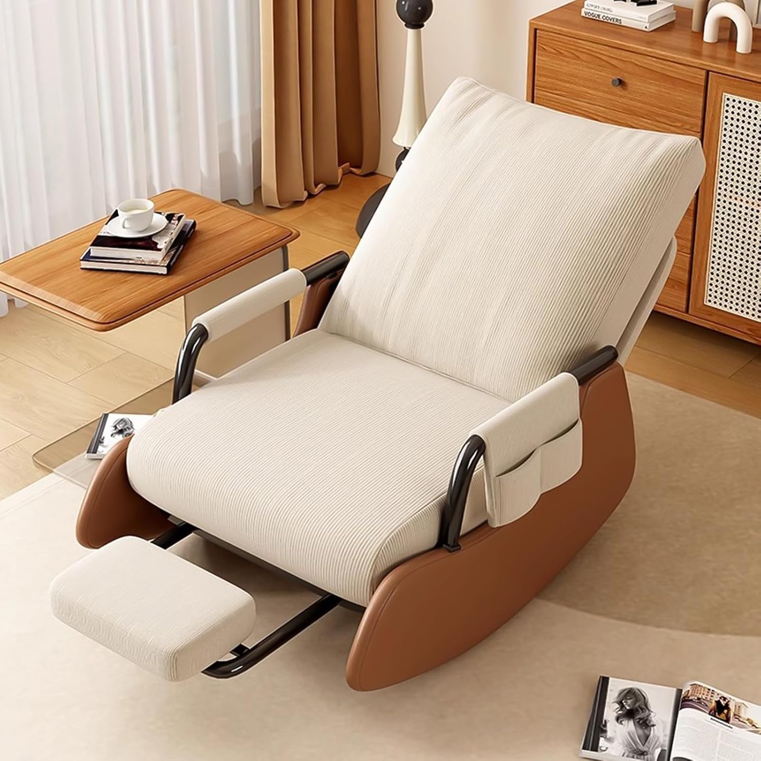 TWSOUL Schaukelstuhl, Lesesessel Bequem, Wohnzimmersessel mit 3-Fach Verstellbare Rückenlehne, Relaxsessel mit Dehnbare Fußstütze, Schaukelsessel für Schlafzimmer Wohnzimmer
