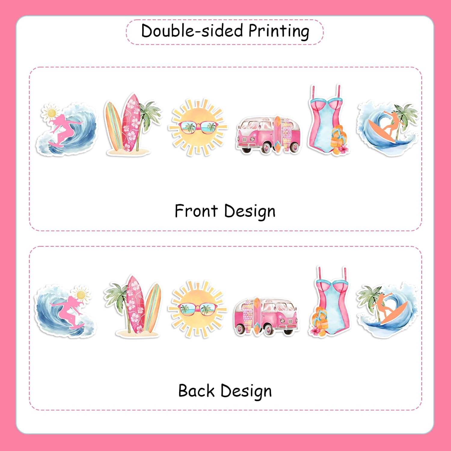 24 Pieces Surf Cupcake Toppers - Surfing Birthday Party Decorations, Double-sided Printed Surf Cake Decor, Beach Surfboard Summer Party Supplies