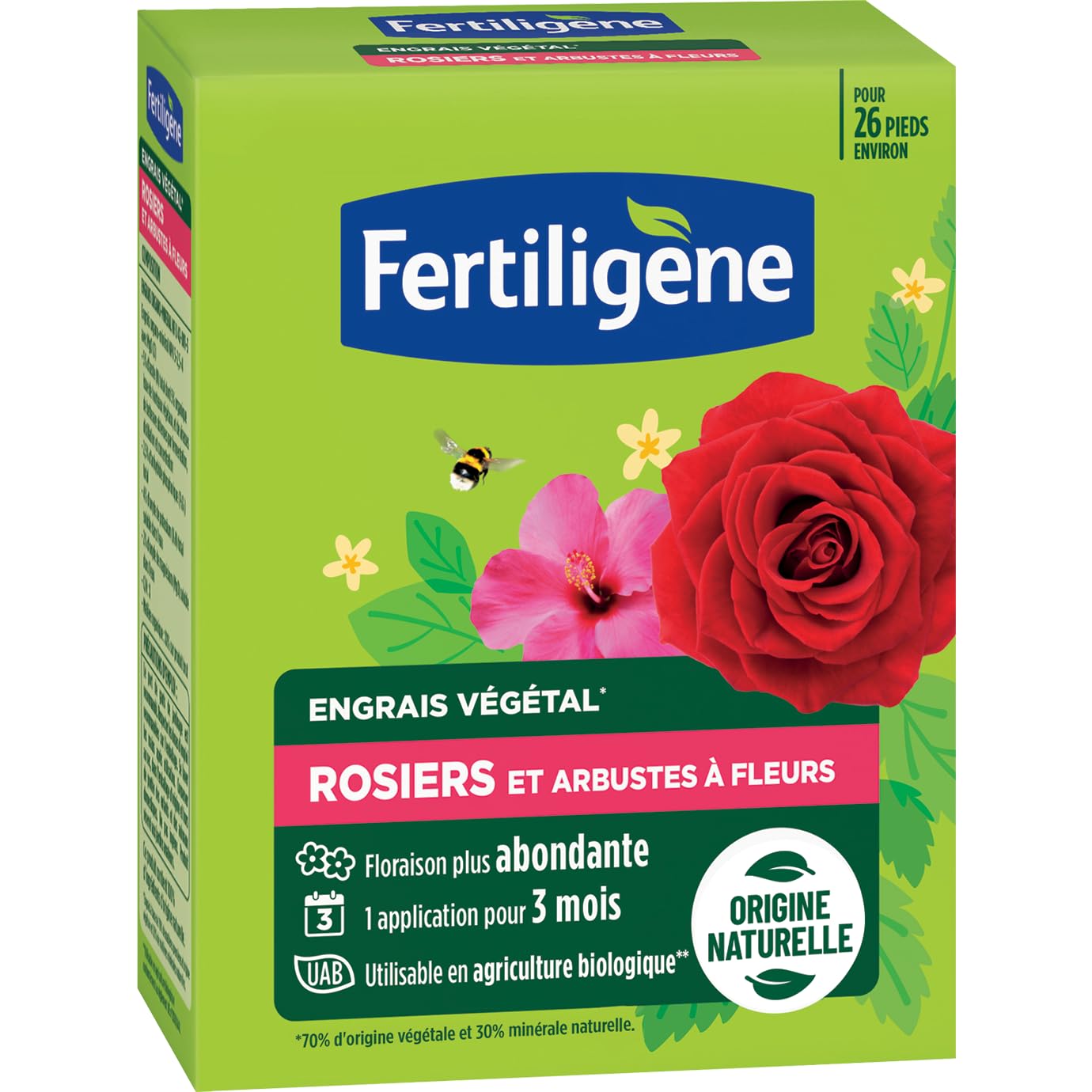 FERTILIGENE FEGROS650 - Fertilizante vegetal rosas y arbustos florecientes 650 g - Floración más abundante - Solo 1 aplicación en 3 meses - Hasta 26 pies - Producto 100% natural con zeolita