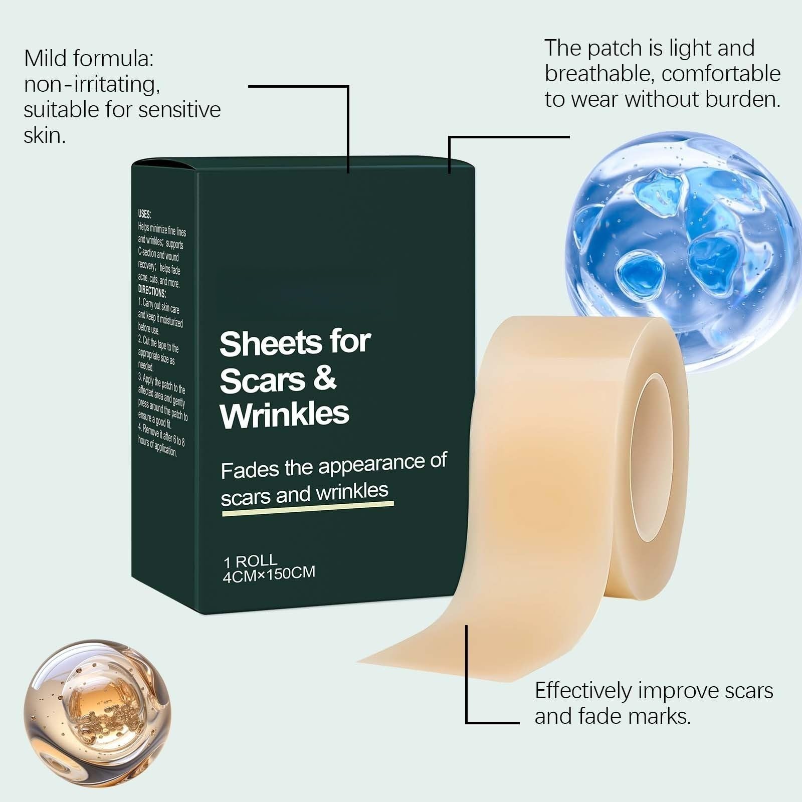Foglie di cicatrice in silicone medico per la cura della pelle di bellezza tagliabili, con collagene, impermeabili fogli medici per taglio cesareo e cheloidi, traspiranti, Imper