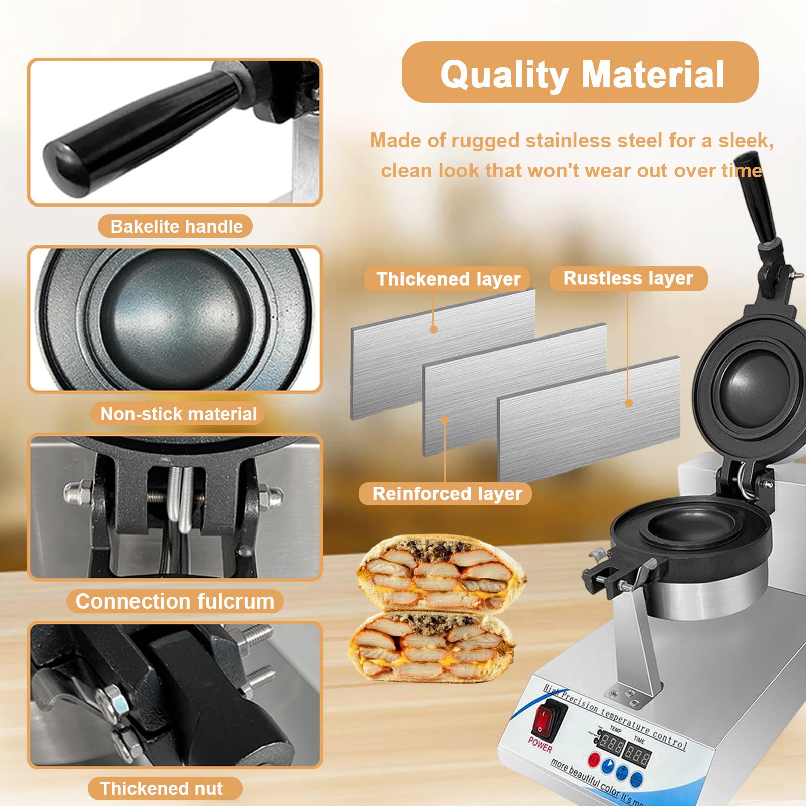 Máquina para Hacer Hamburguesas Y Gofres - Prensa Eléctrica para Sándwiches con Relleno De Helado, Control Digital De Temperatura LED Y Temporizador, Calentamiento por Ambos Lados