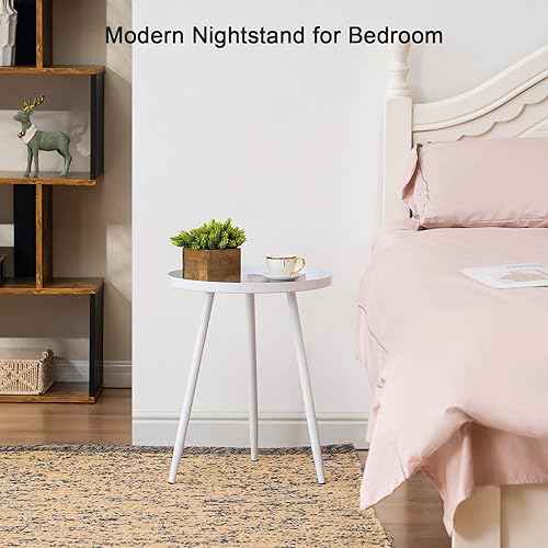 Miniatura 6 de Apicizon Juego de 2 mesas auxiliares redondas de 16 pulgadas, mesa auxiliar de metal blanco para sala de estar, mesita de noche, mesa de centro