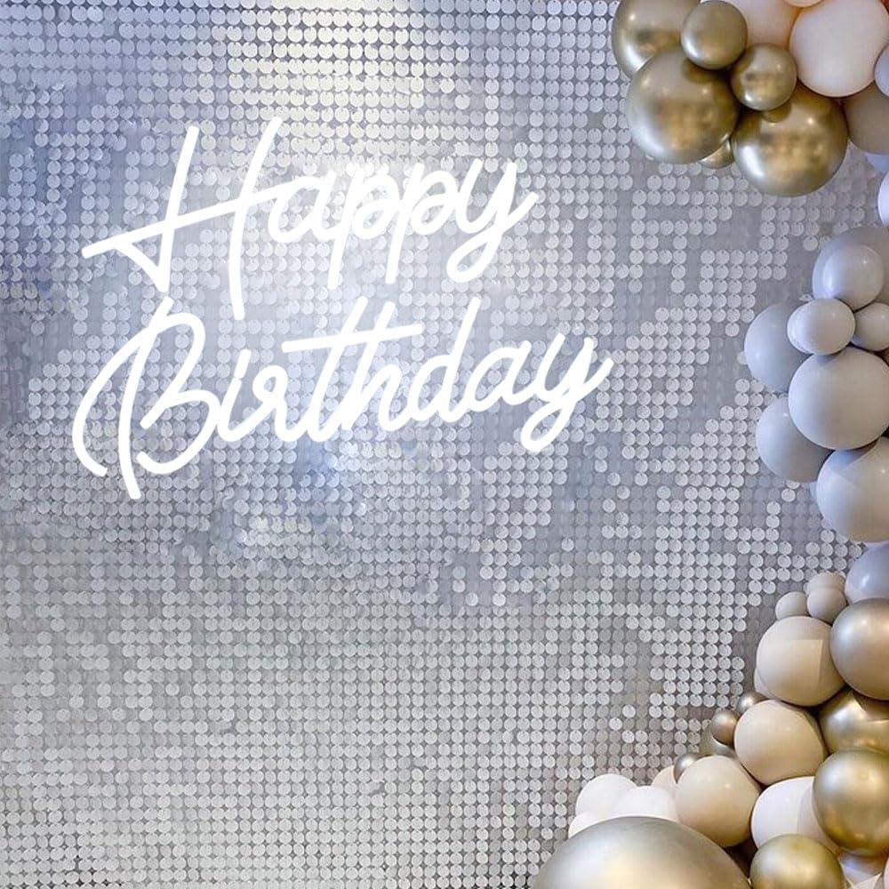 DAKABUKA LED Happy Birthday Neon Sign Night Happy Birthday Sign with Dimmable Switch Party Decorations White USB Operated Decorative for Backdrop Party Bedroom Wall Décor 5v