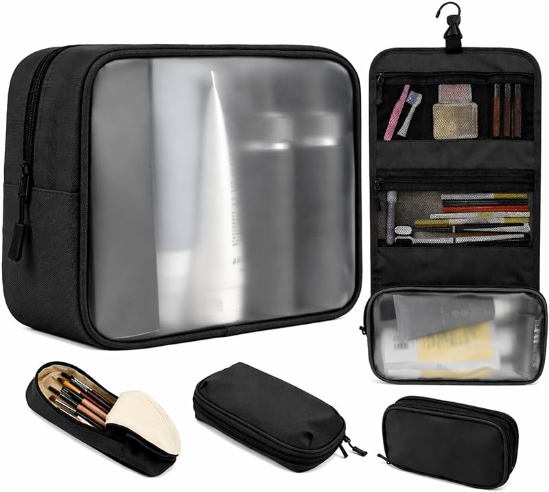 Necessaire de viagem Idcymoul com 5 peças, compartimentos e gancho, preta