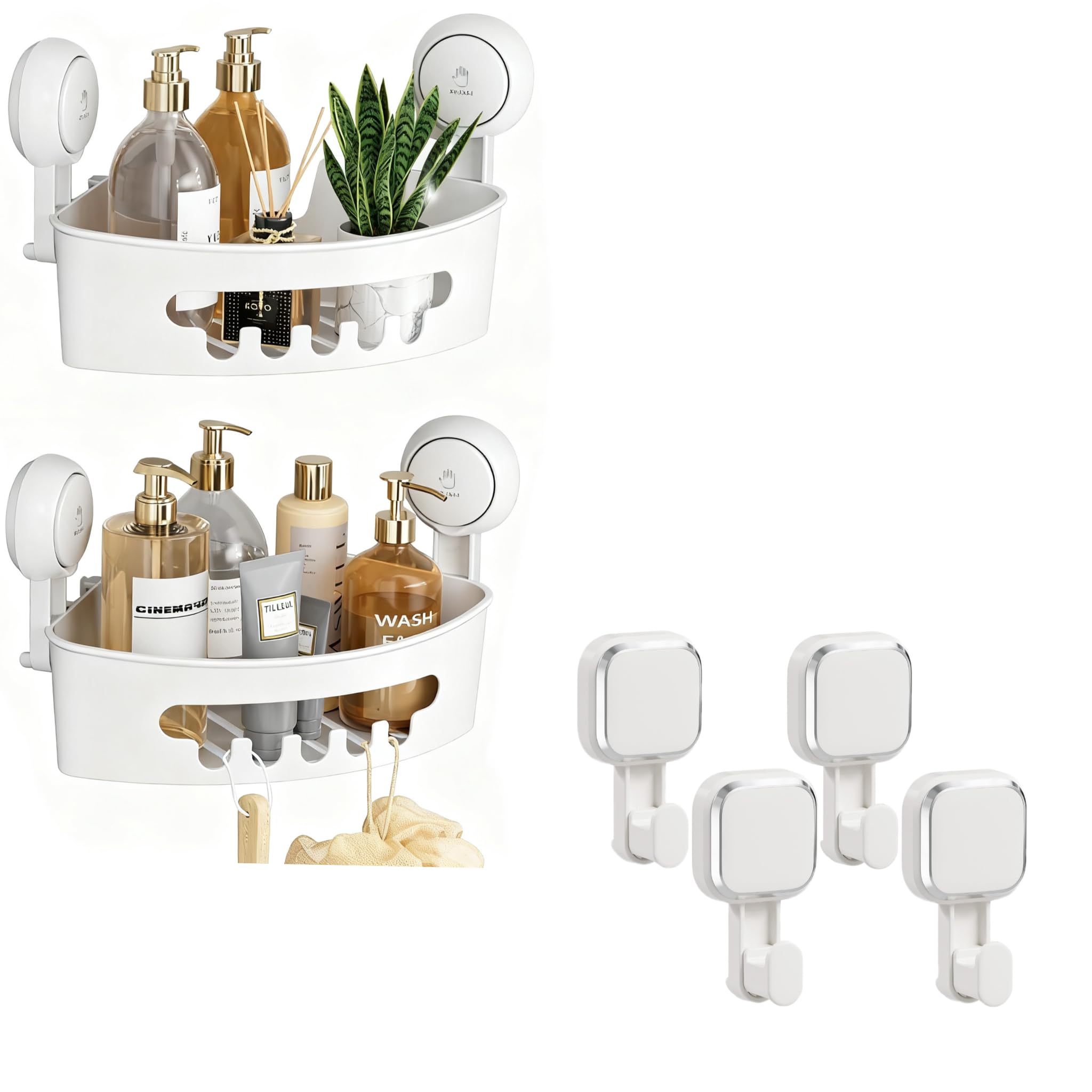 LEVERLOC Corner Shower Caddy Suction Cup Suction Cup Hooks for Inside Shower 4 Pack One Second Installation NO-Drilling