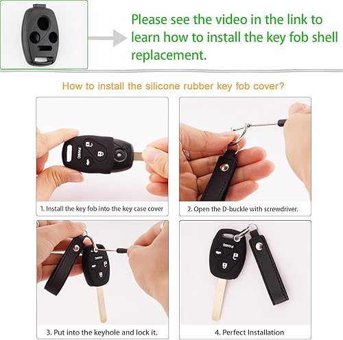 Miniatura 6 de EKALA 2 piezas para Honda - Carcasa de repuesto con funda de silicona para llavero de 4 botones, compatible con Honda Accord 2003-2012  Civic EX